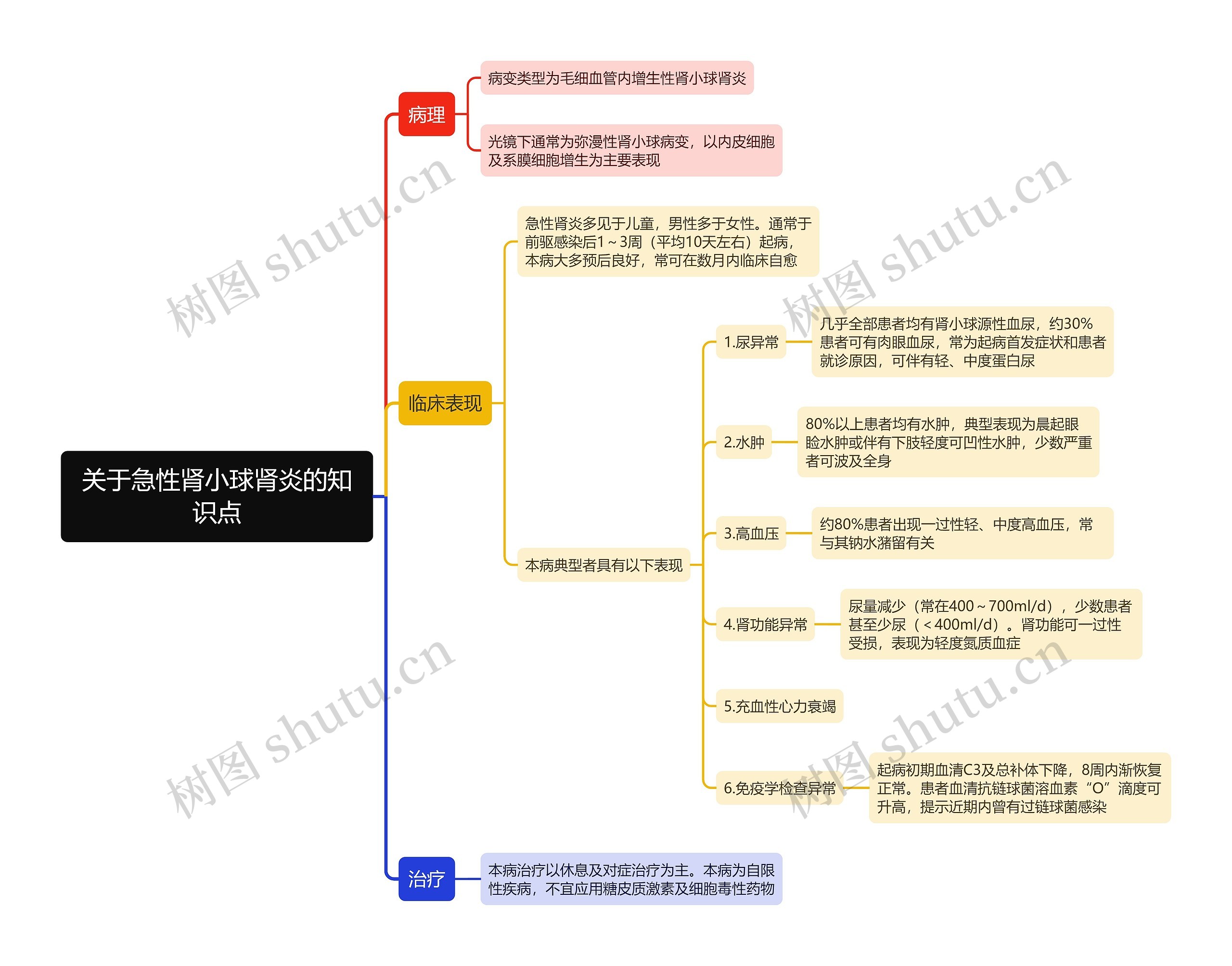关于急性肾小球肾炎的知识点思维导图 关于急性肾小球肾炎的知识点思维导图