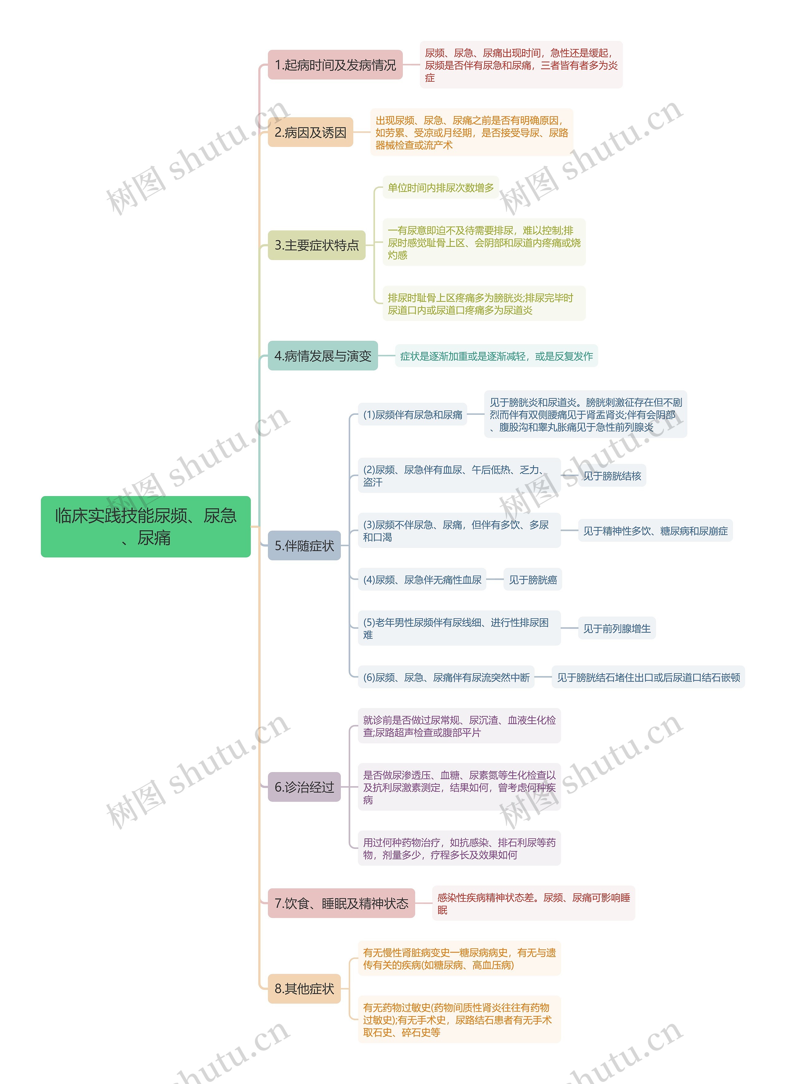 临床实践技能尿频、尿急、尿痛思维导图