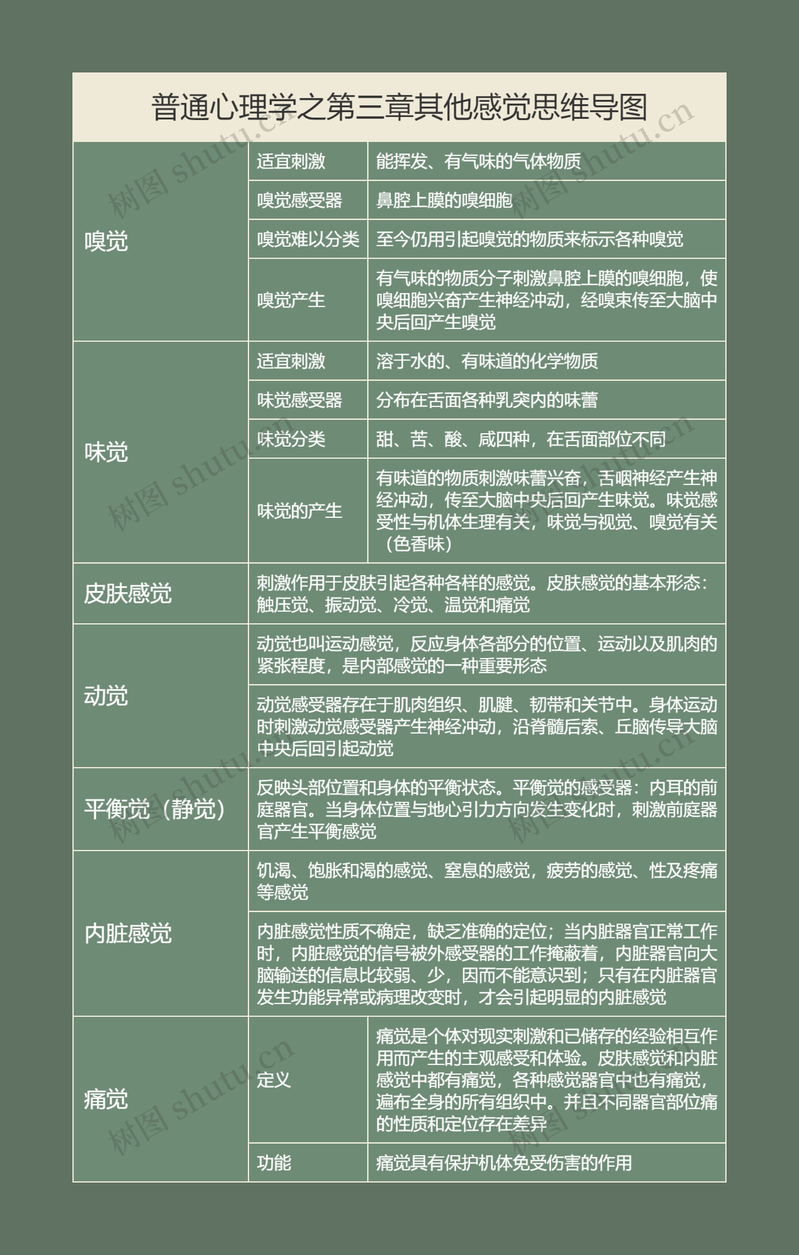 普通心理学之第三章其他感觉思维导图