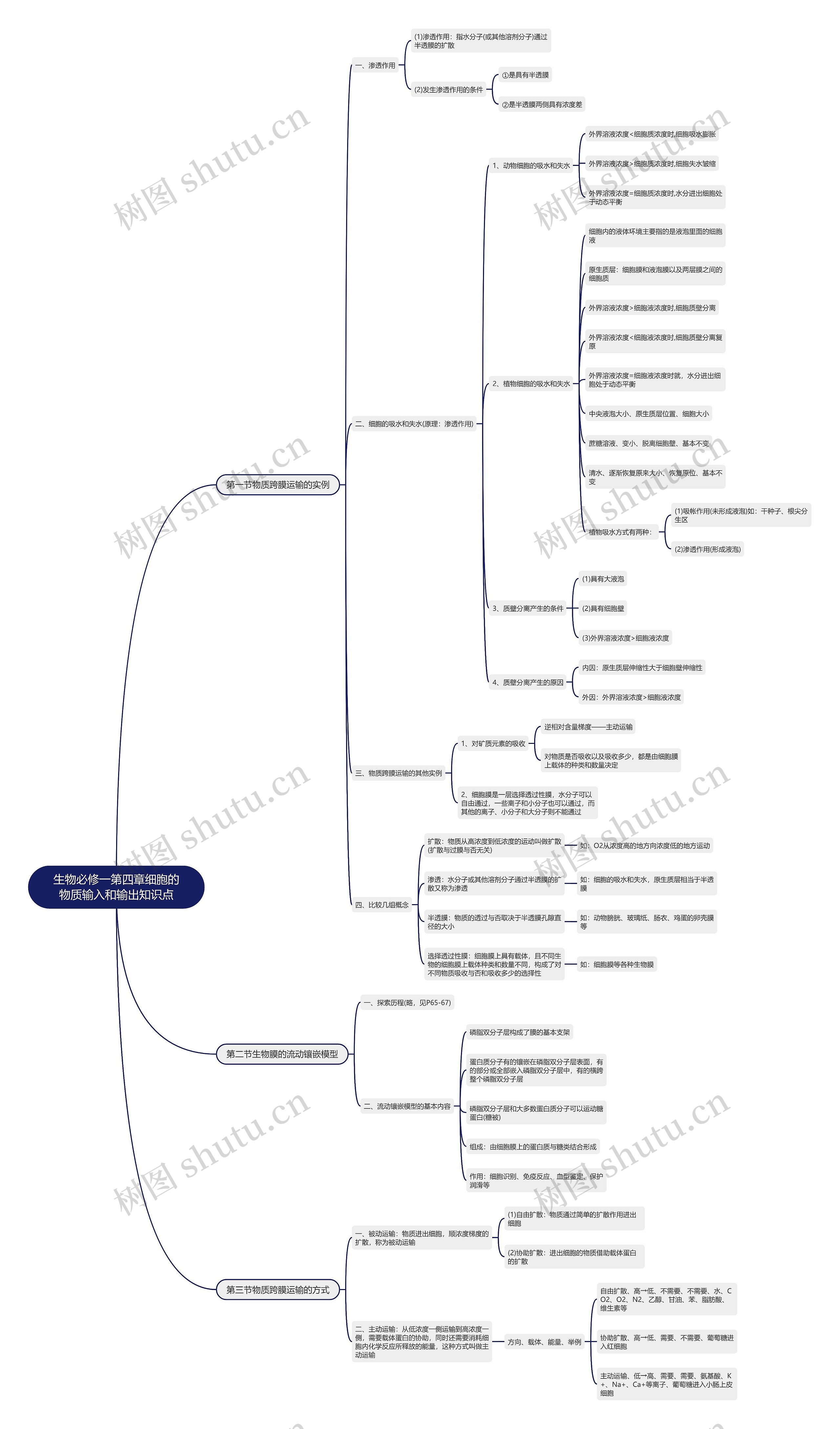 生物必修一第四章细胞的物质输入和输出知识点思维导图 生物必修一第四章细胞的物质输入和输出知识点思维导图