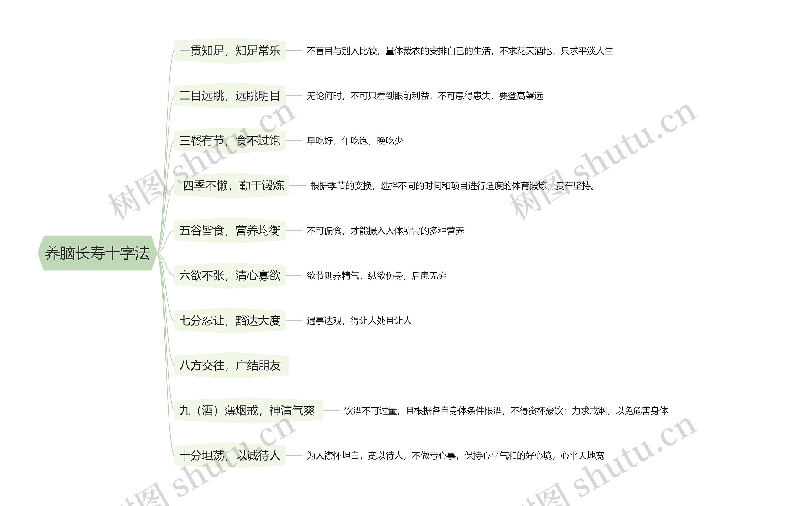 养脑长寿十字法思维导图