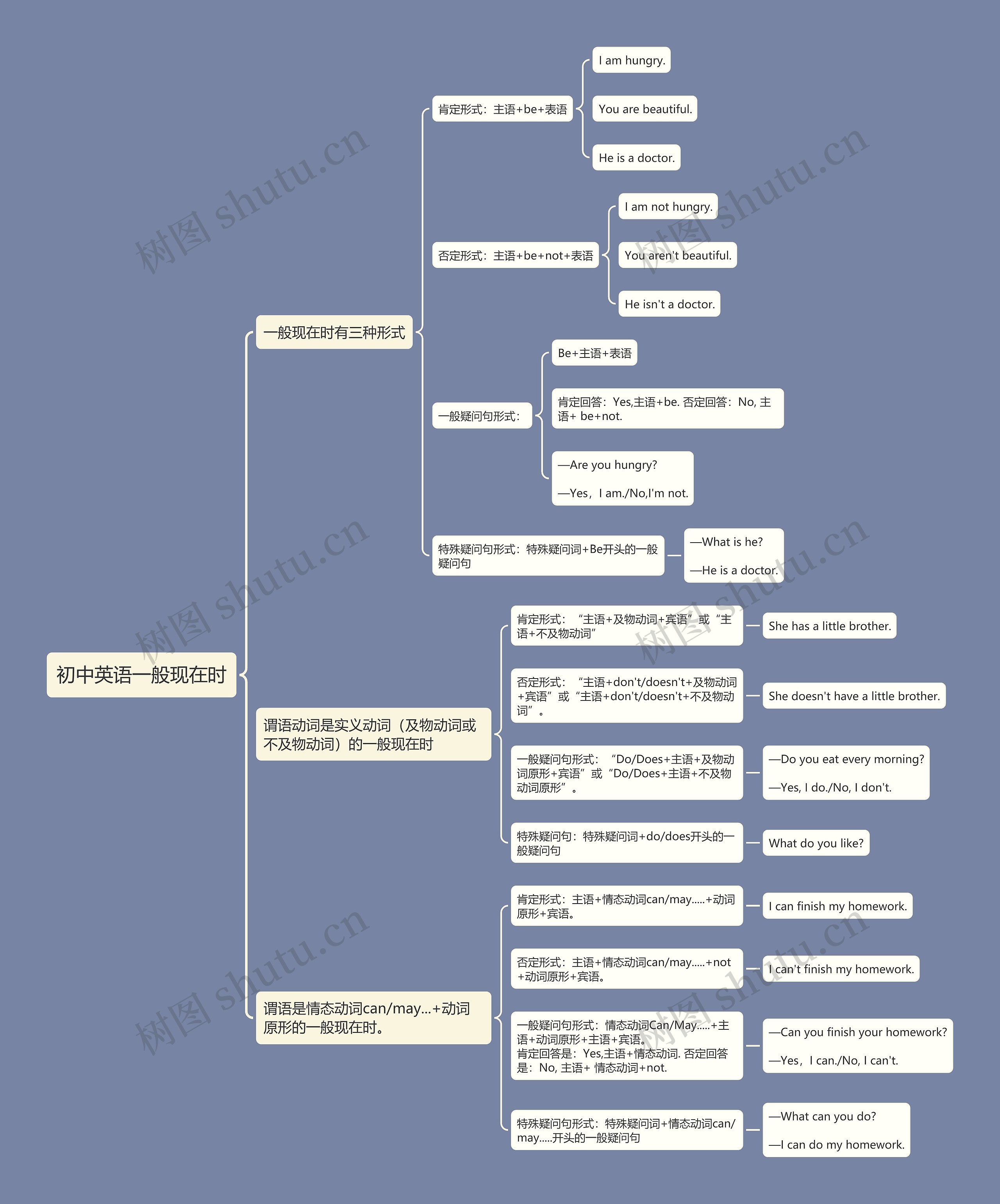 初中英语一般现在时思维导图