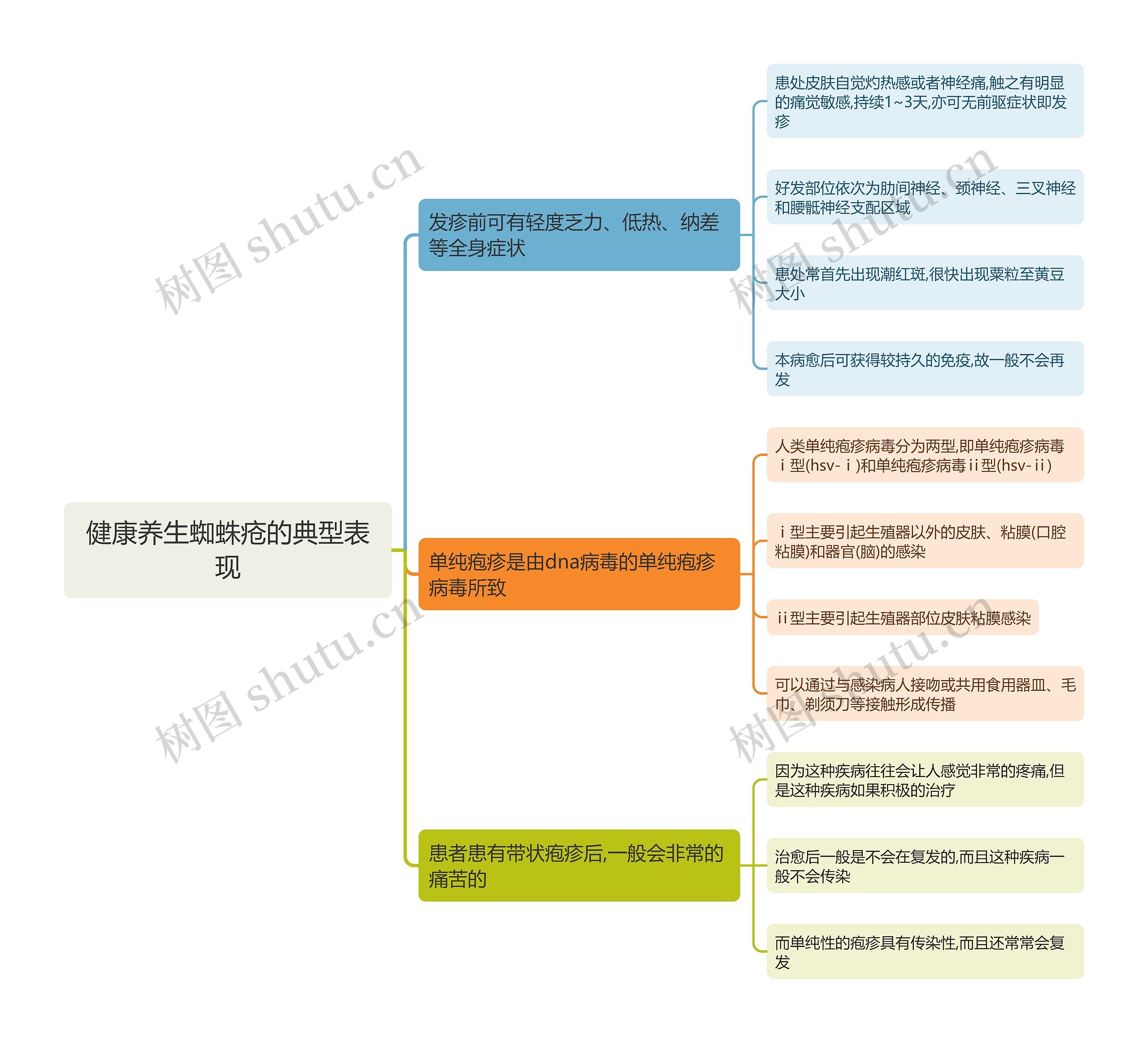 健康养生蜘蛛疮的典型表现思维导图