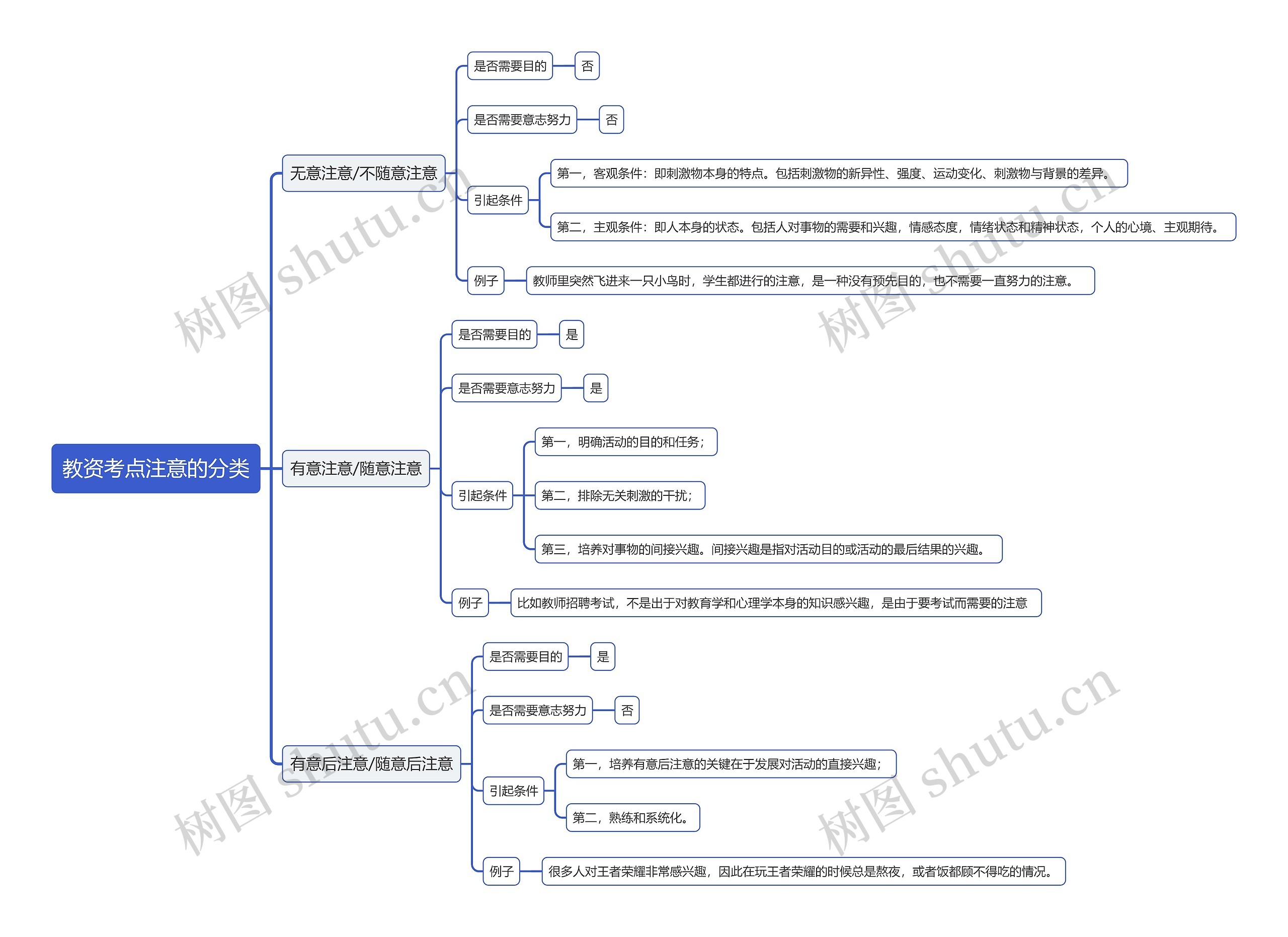 教资考点注意的分类思维导图