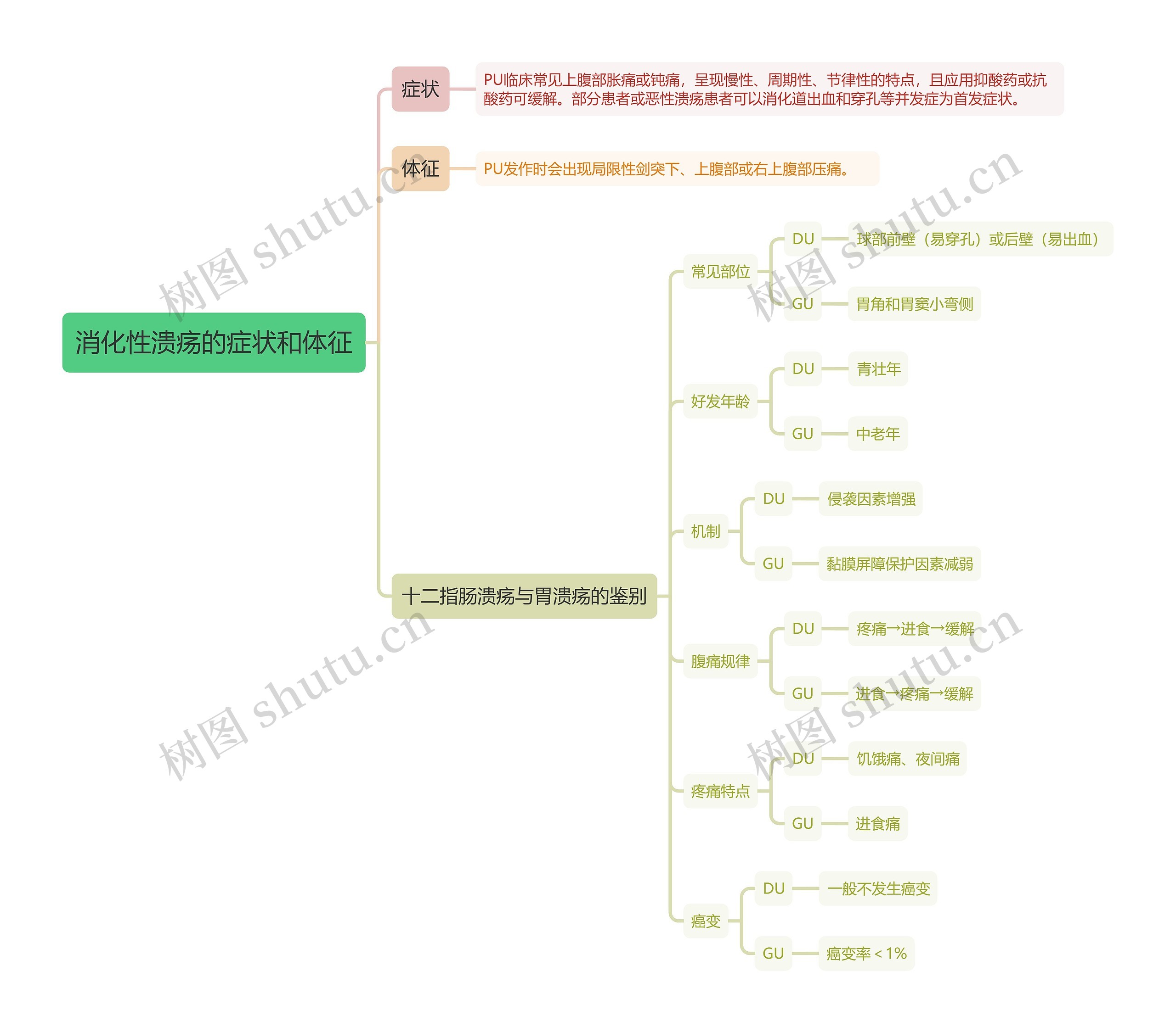 消化性溃疡的症状和体征知识点思维导图高清图 消化性溃疡的症状和体征知识点思维导图