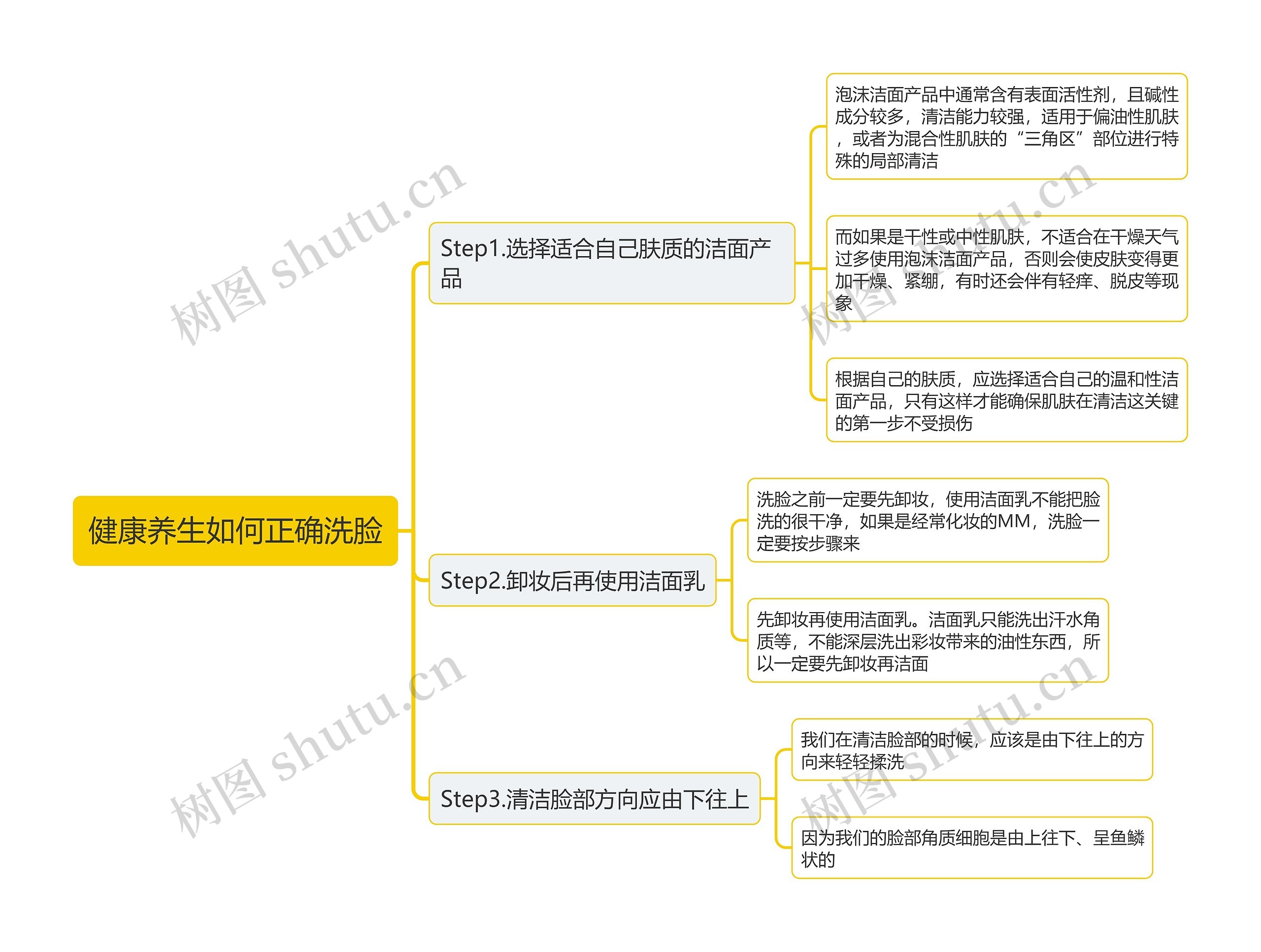 健康养生如何正确洗脸思维导图