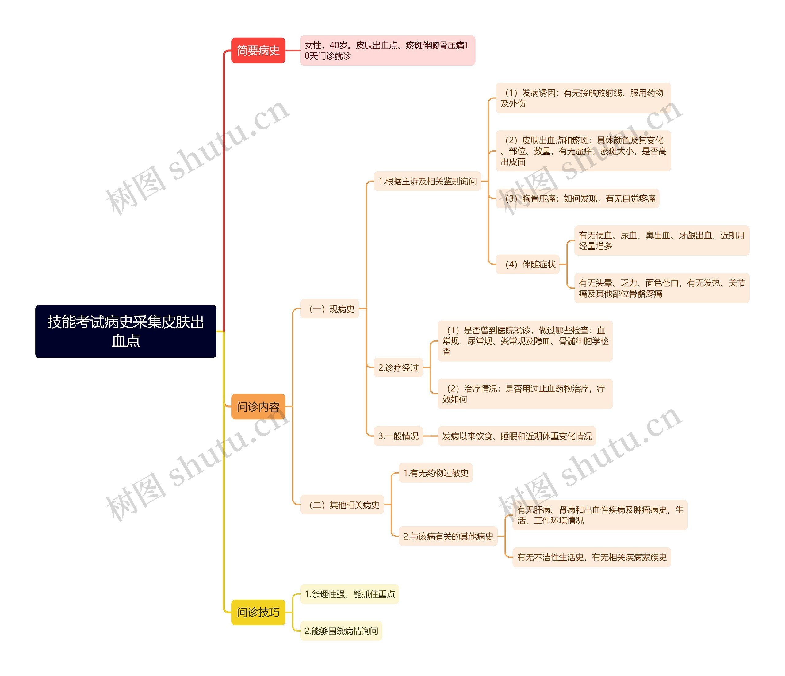 技能考试病史采集皮肤出血点思维导图