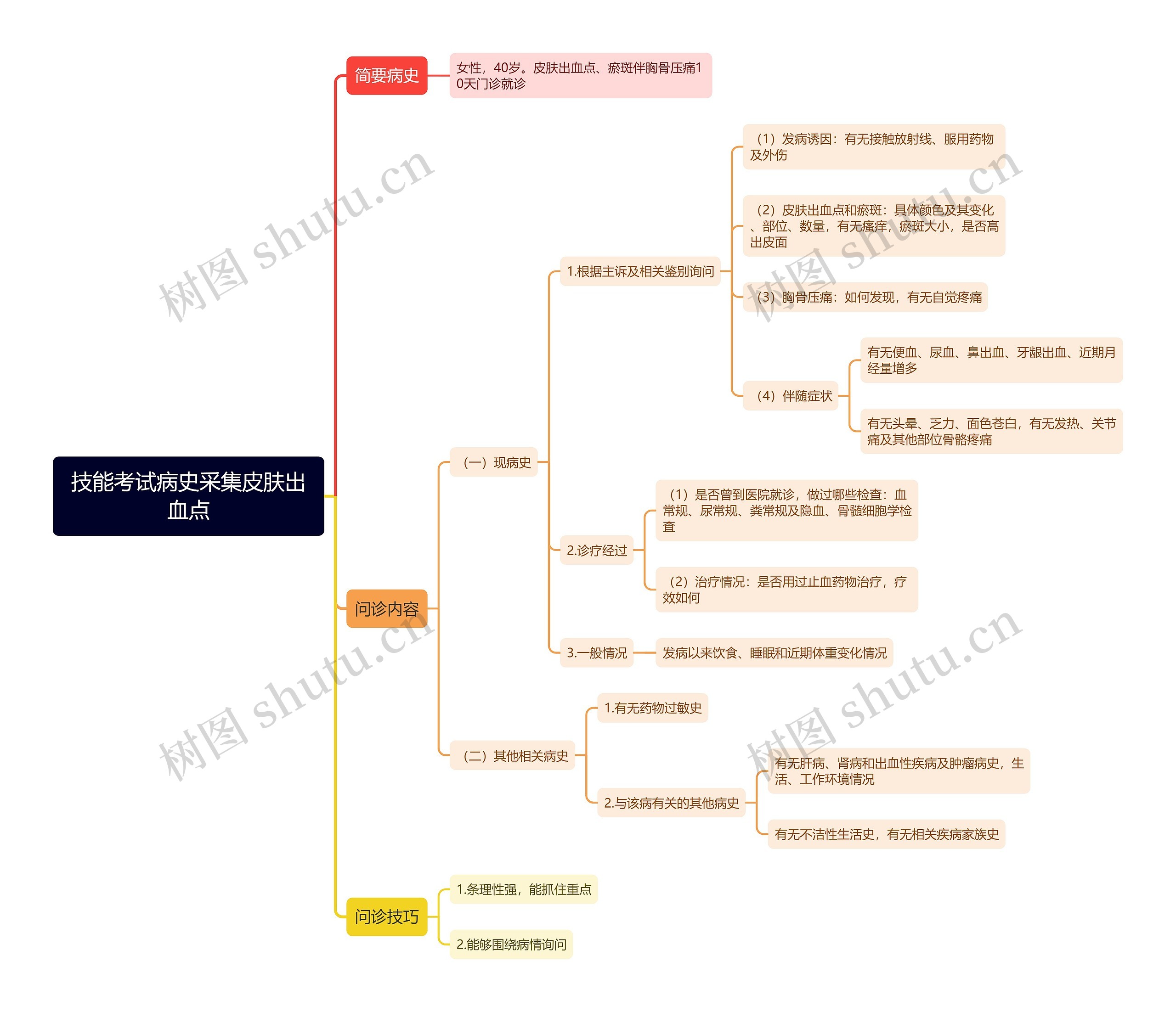 技能考试病史采集皮肤出血点思维导图 技能考试病史采集皮肤出血点思维导图