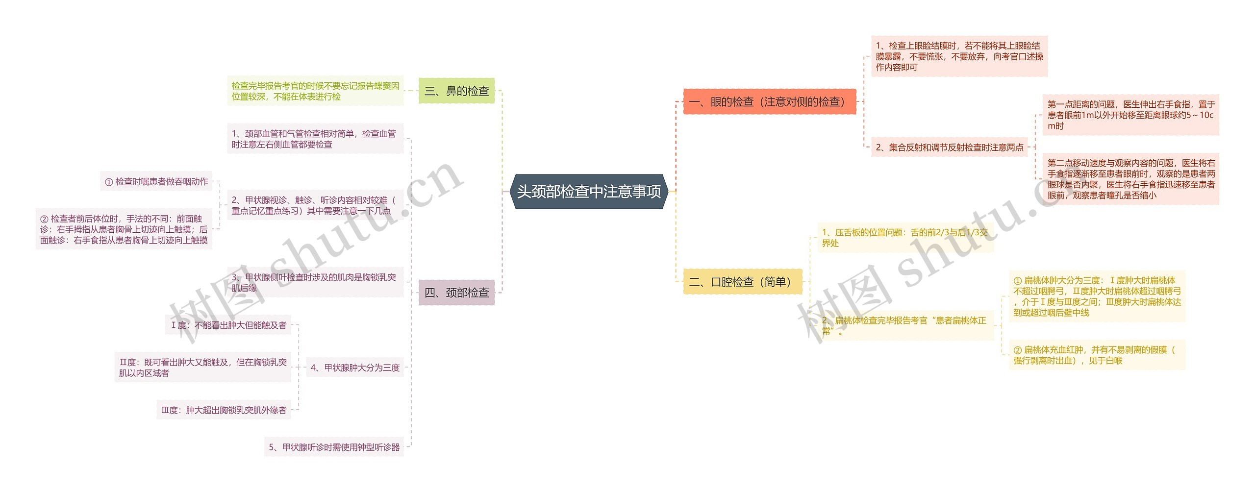 头颈部检查中注意事项思维导图