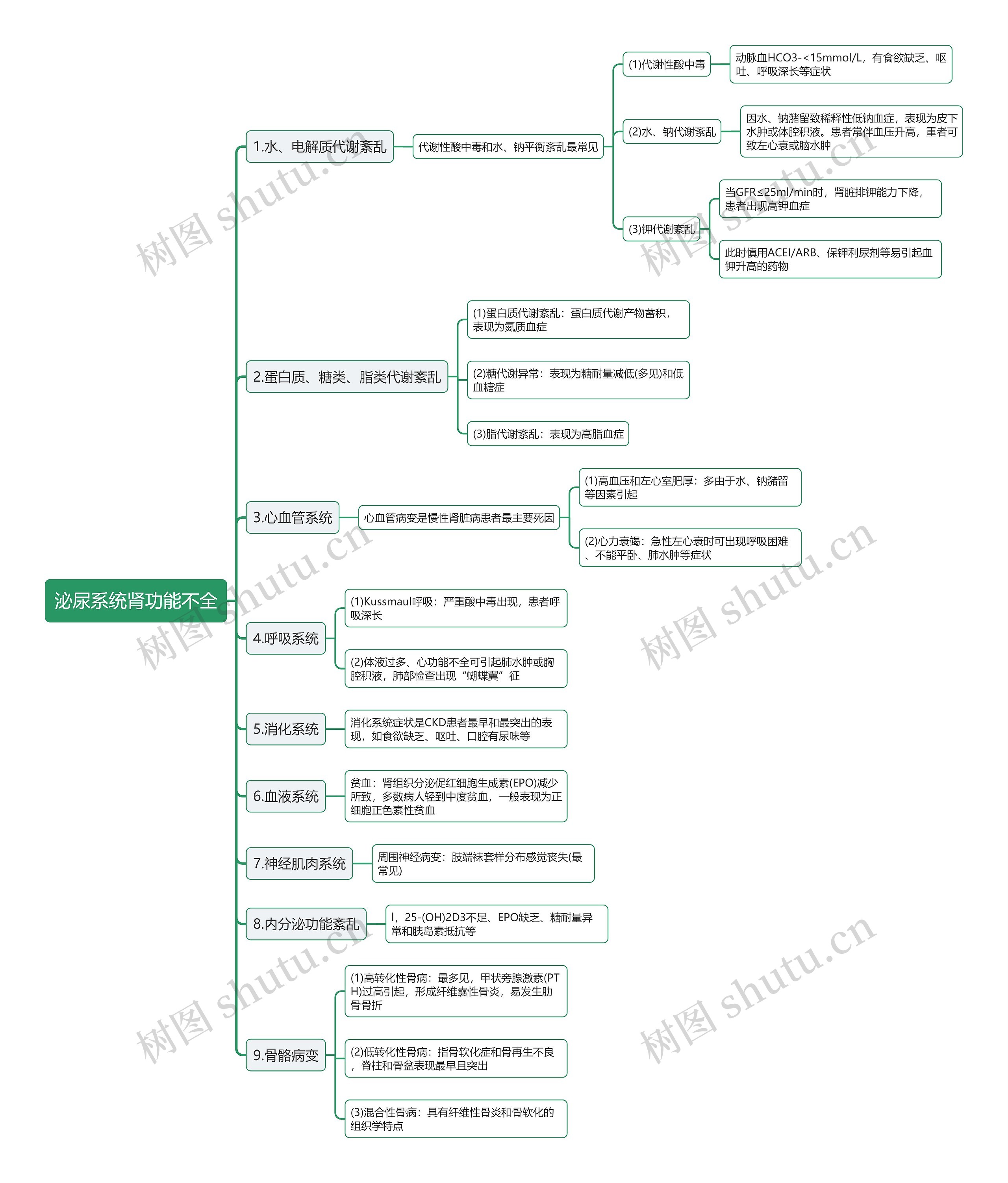 泌尿系统肾功能不全思维导图
