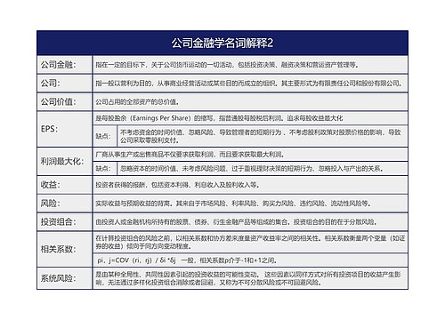 公司金融学名词解释2