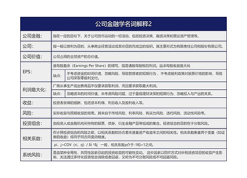 公司金融学名词解释2