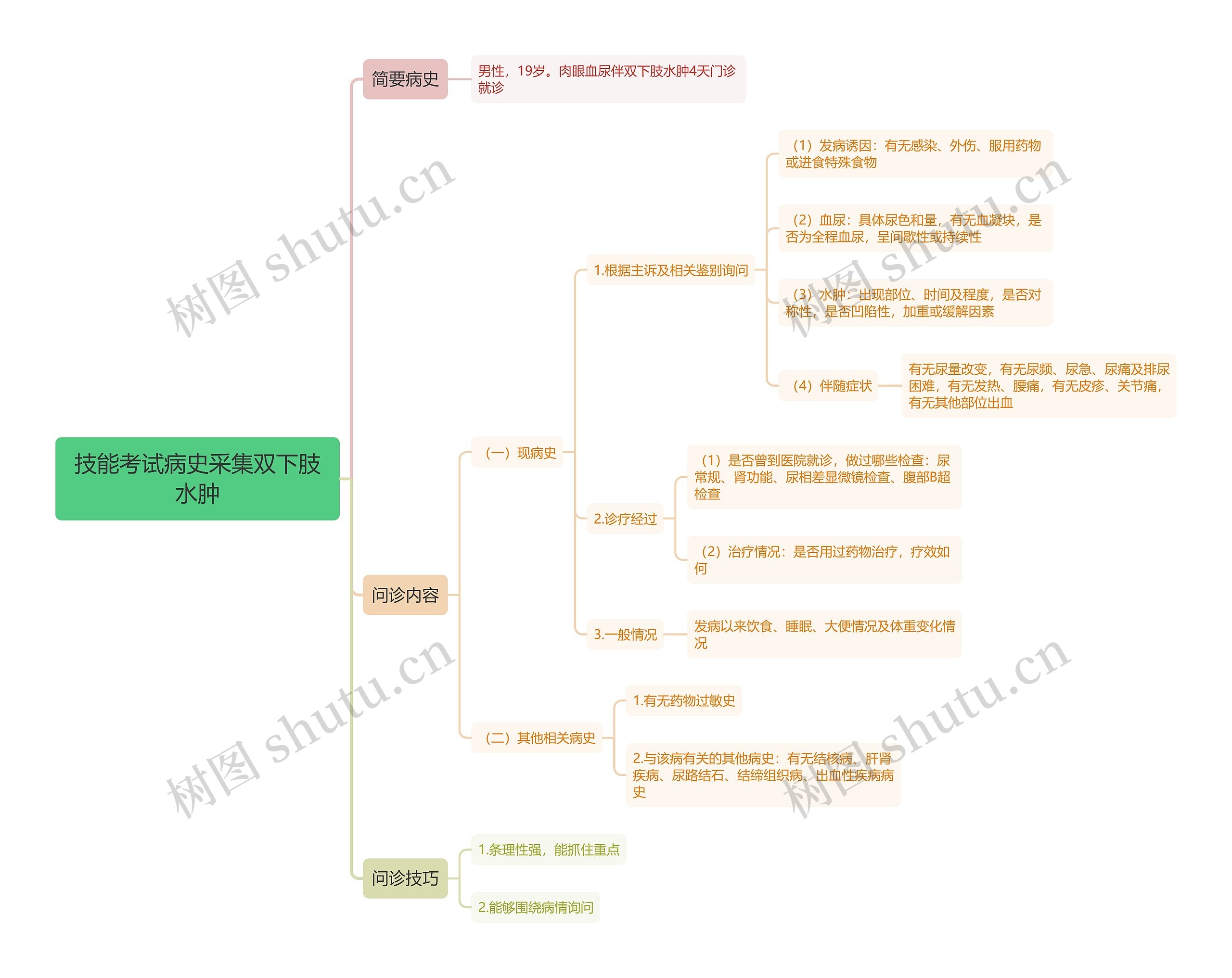 技能考试病史采集双下肢水肿思维导图