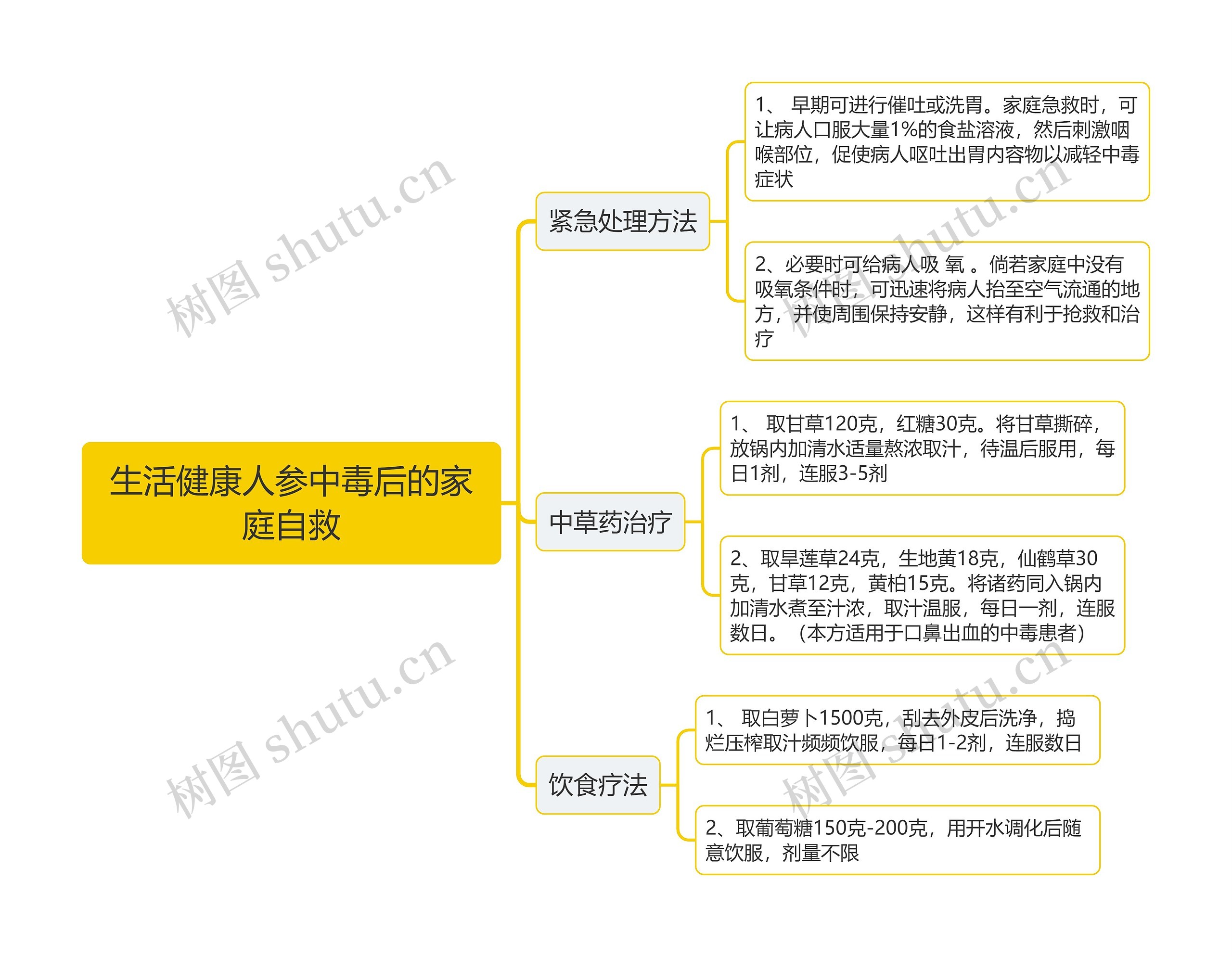 生活健康人参中毒后的家庭自救思维导图