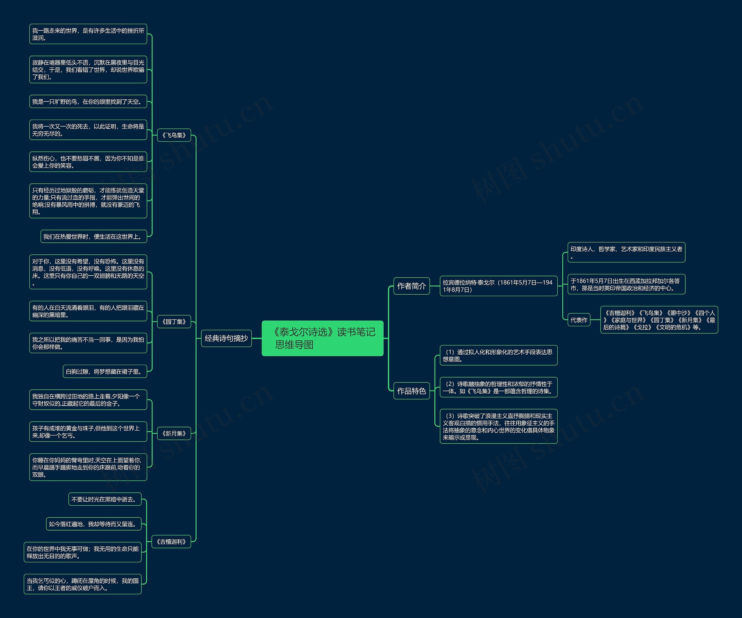 《泰戈尔诗选》读书笔记思维导图                    