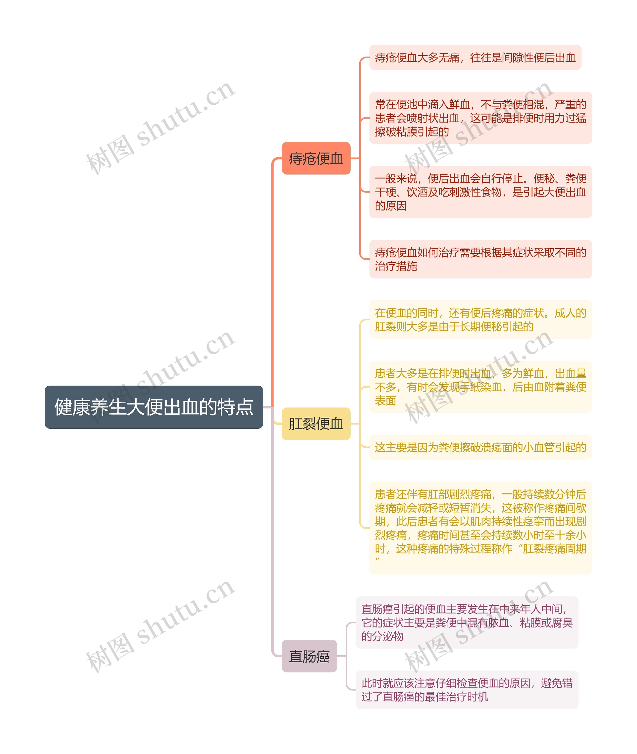 健康养生大便出血的特点思维导图