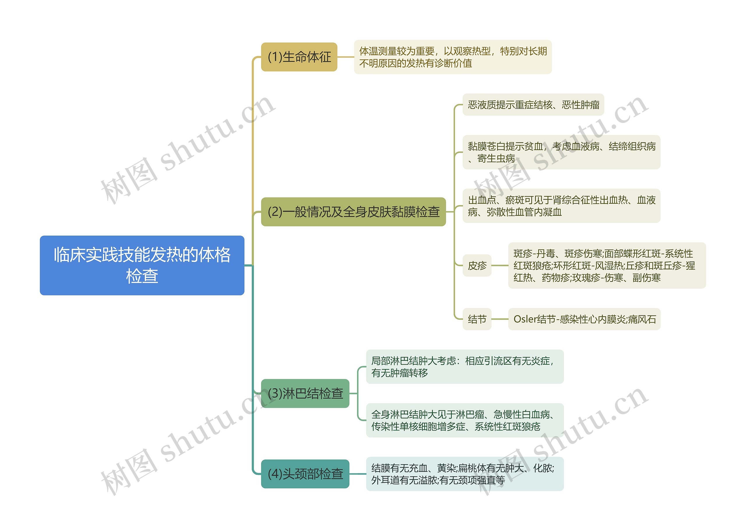 临床实践技能发热的体格检查思维导图