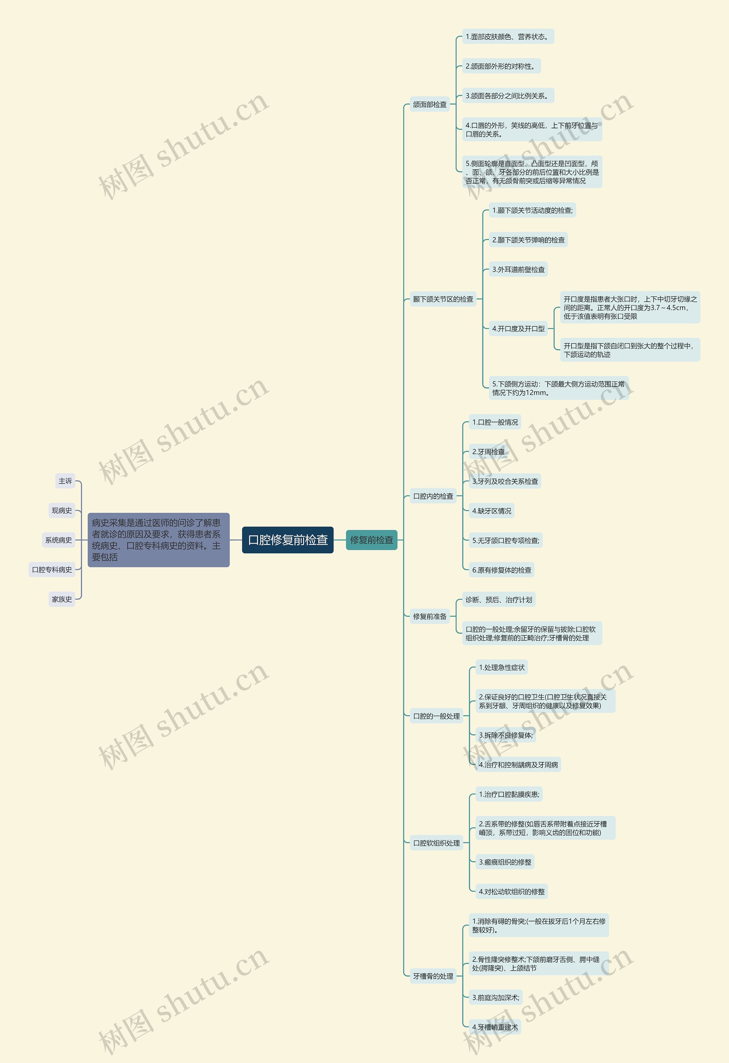 口腔修复前检查思维导图