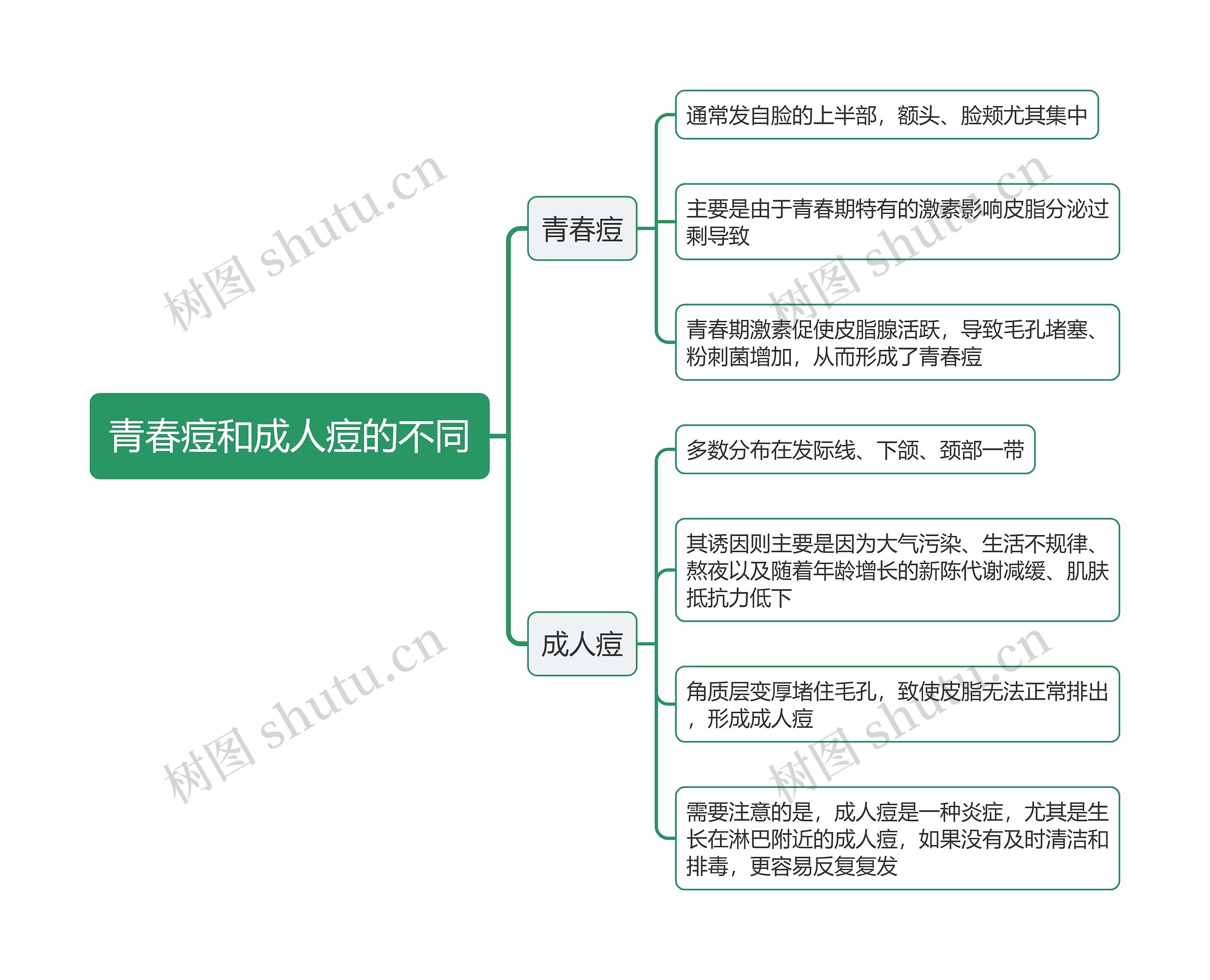 青春痘和成人痘的不同思维导图