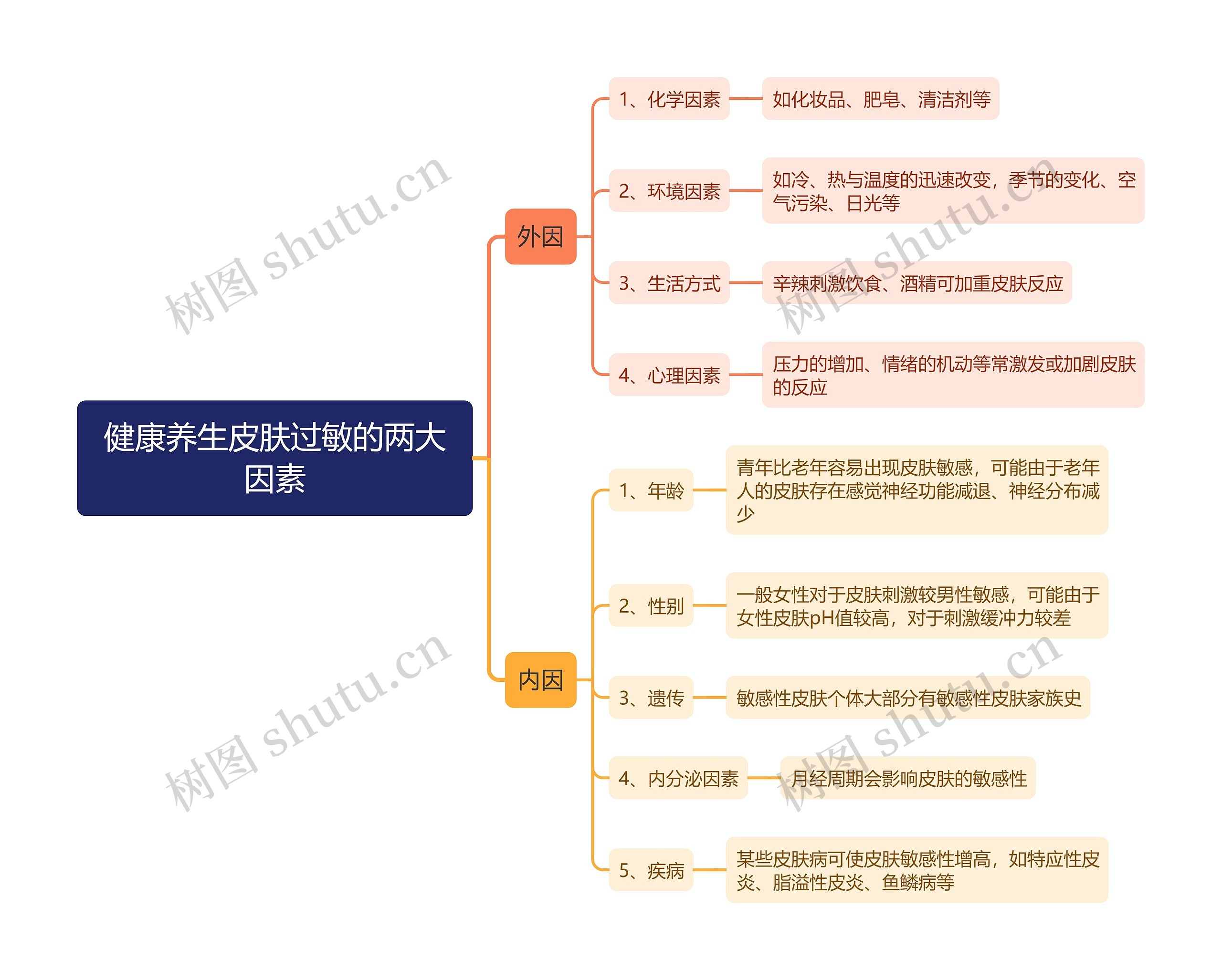 健康养生皮肤过敏的两大因素思维导图