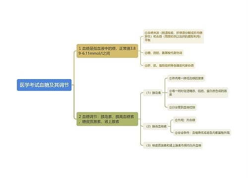 医学考试血糖及其调节思维导图