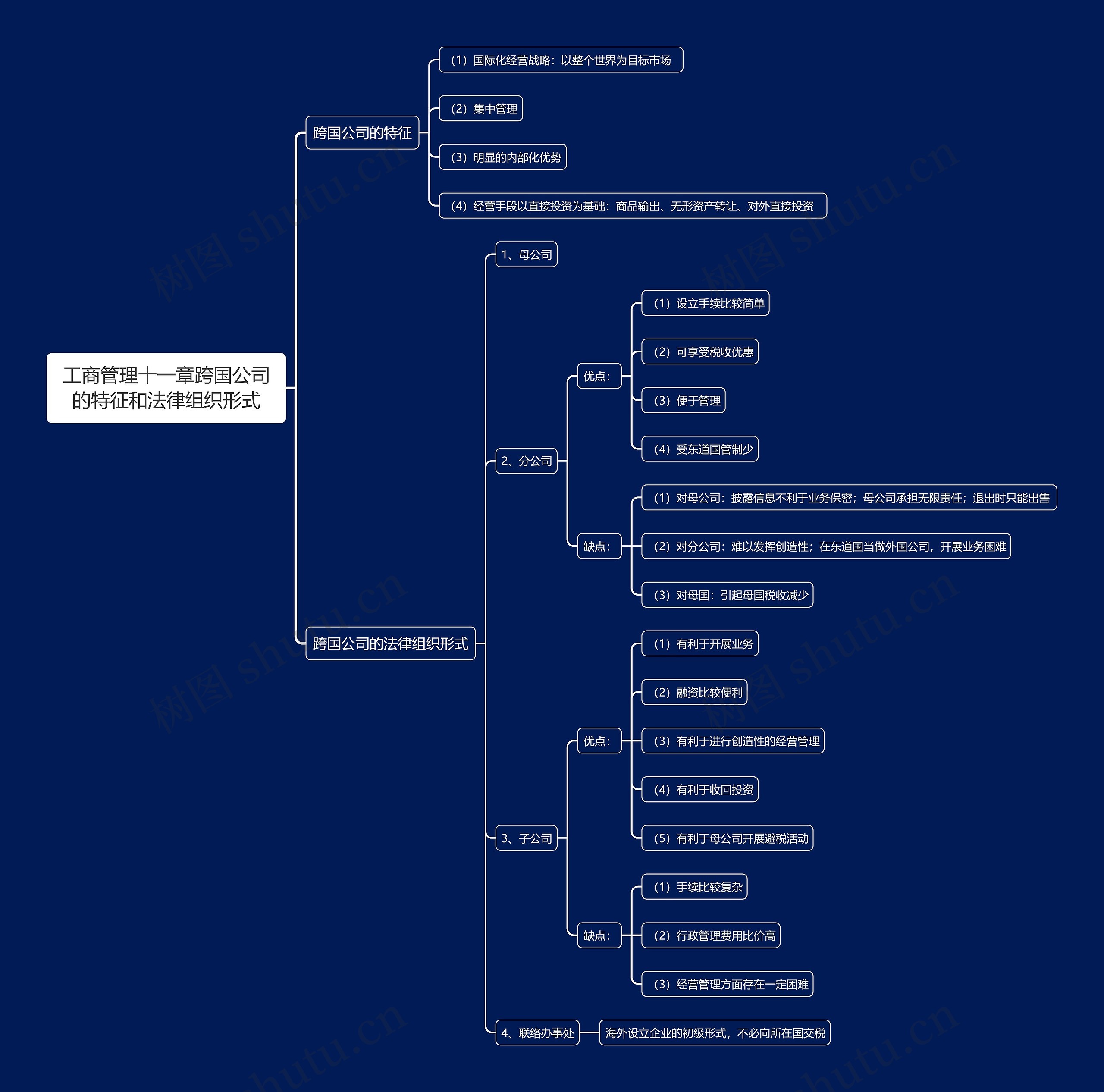 工商管理十一章跨国公司的特征和法律组织形式思维导图