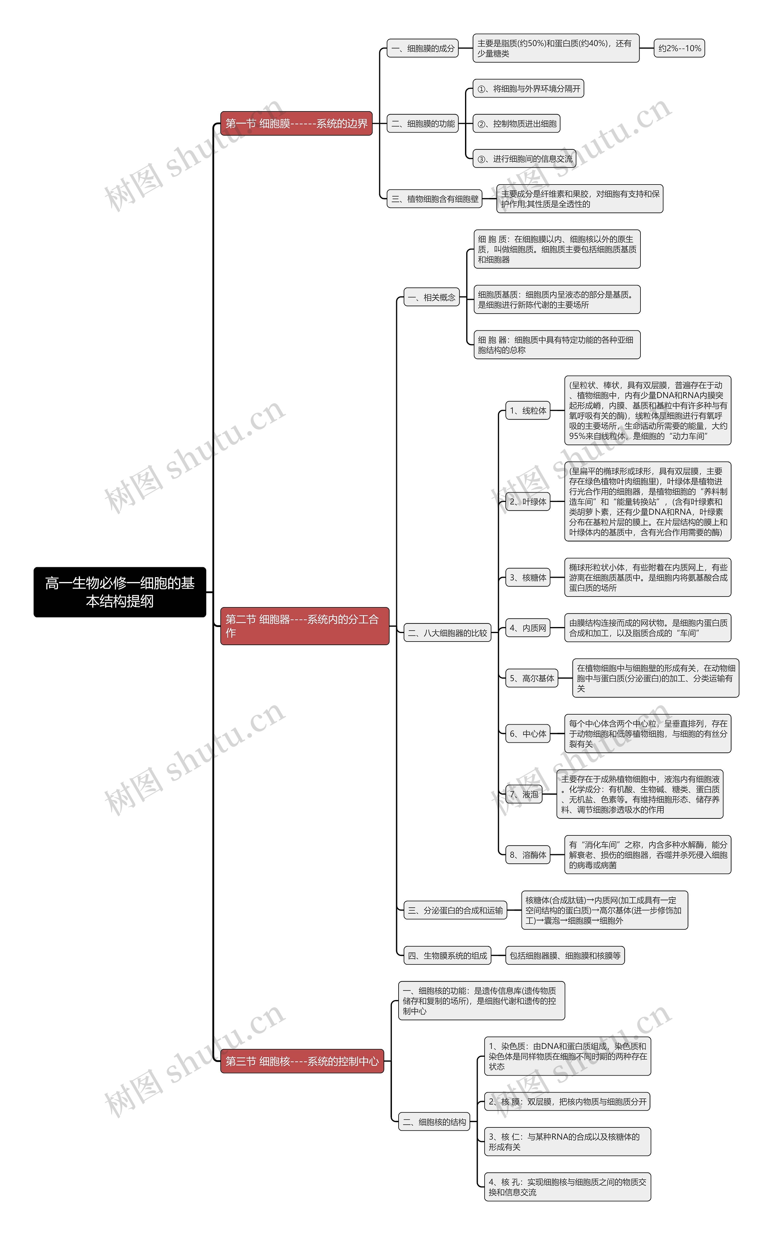 高一生物必修一细胞的基本结构提纲思维导图