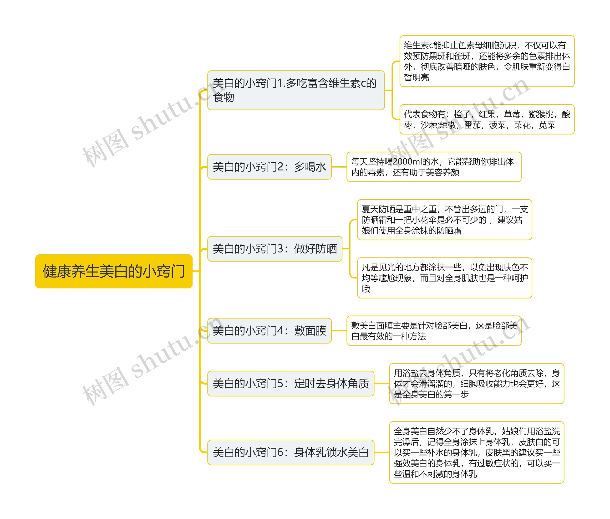 健康养生美白的小窍门思维导图