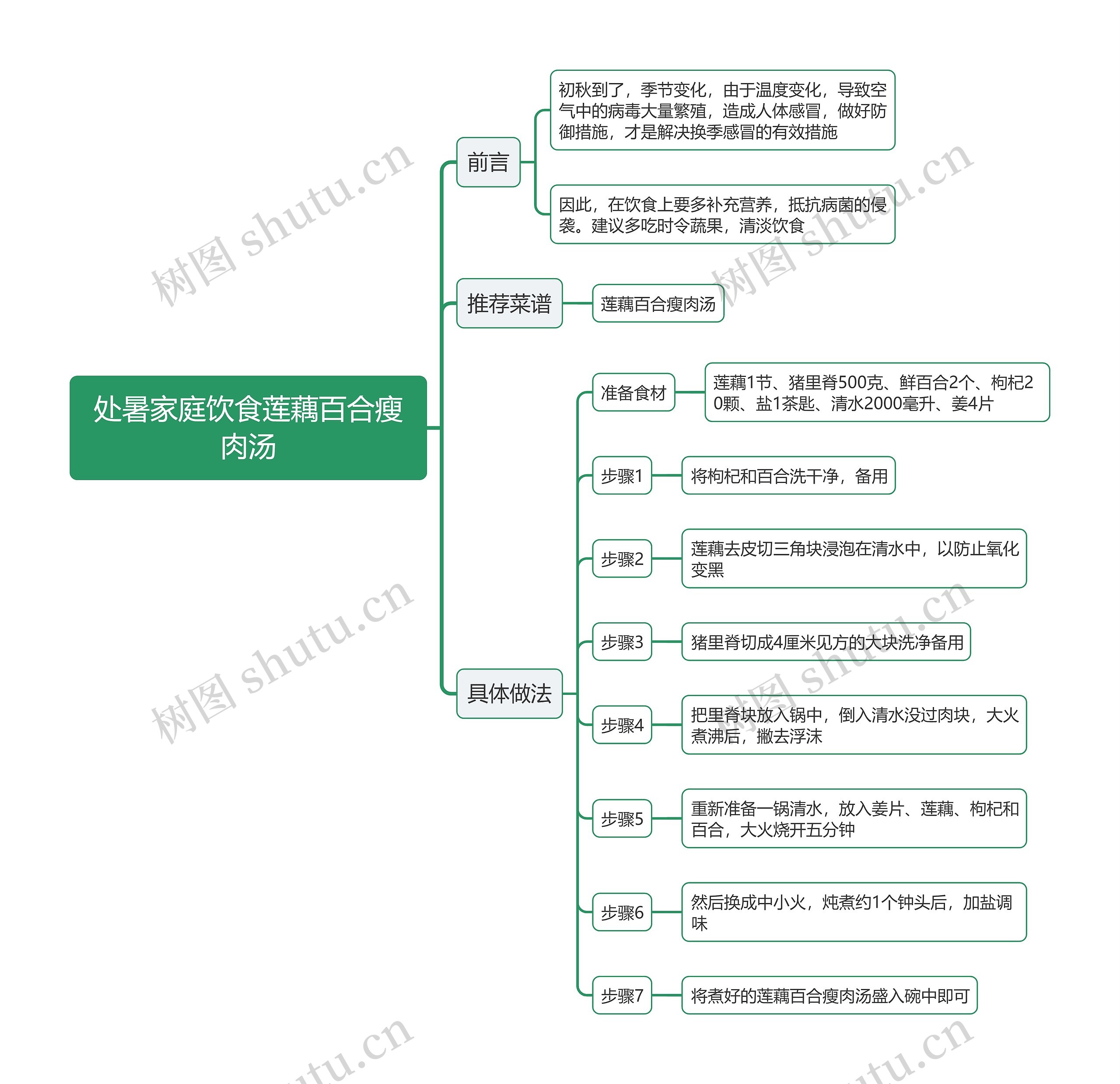 处暑家庭饮食莲藕百合瘦肉汤思维导图