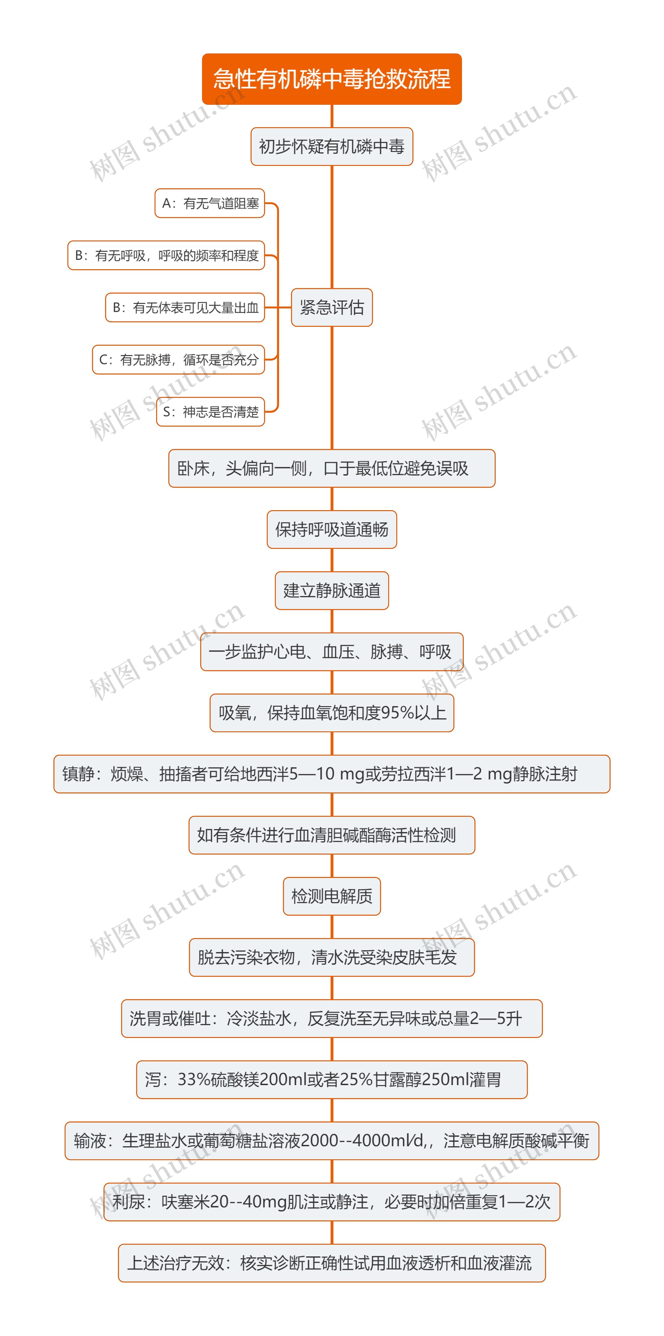 急性有机磷中毒抢救流程思维导图