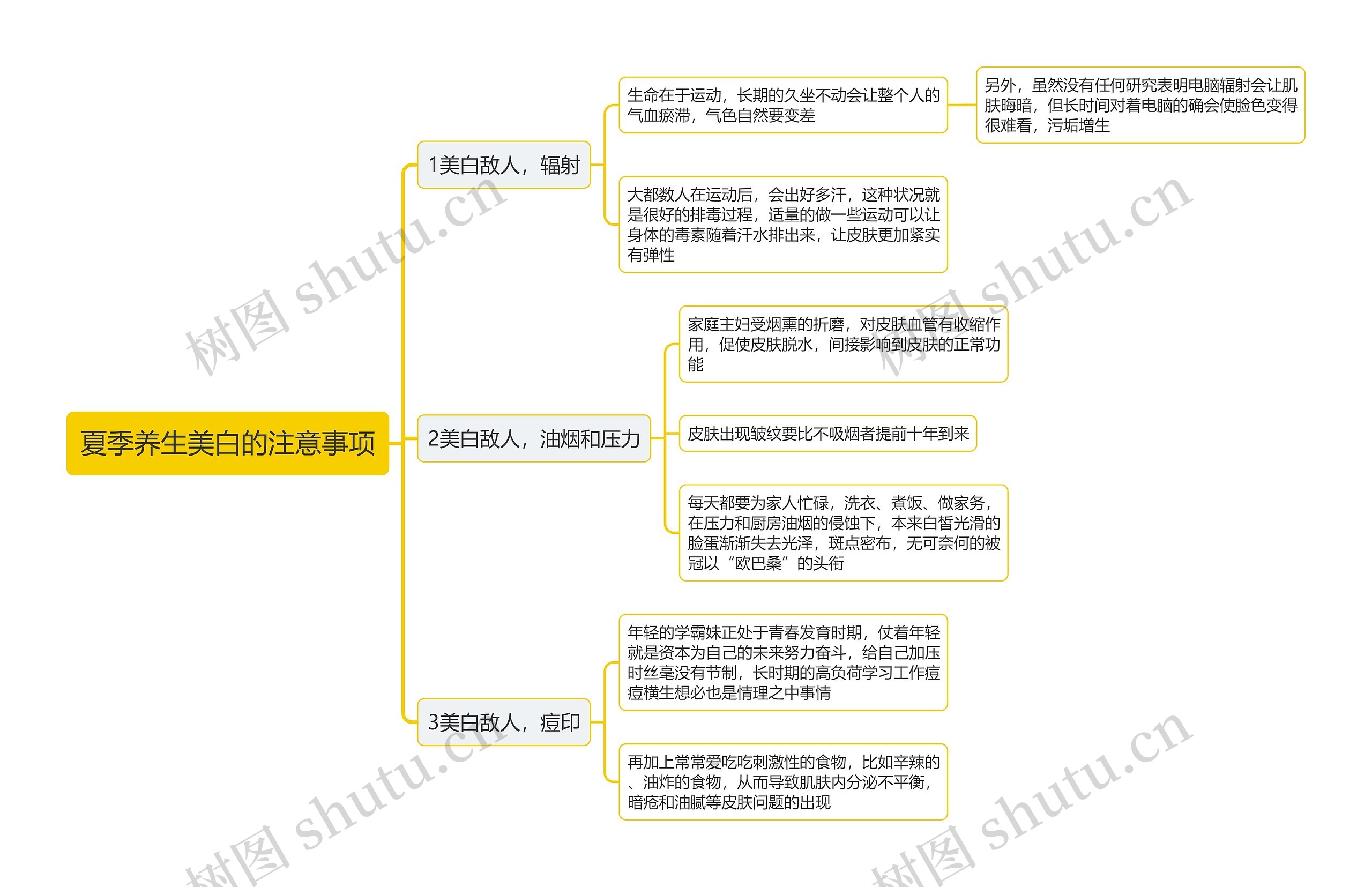 夏季养生美白的注意事项思维导图