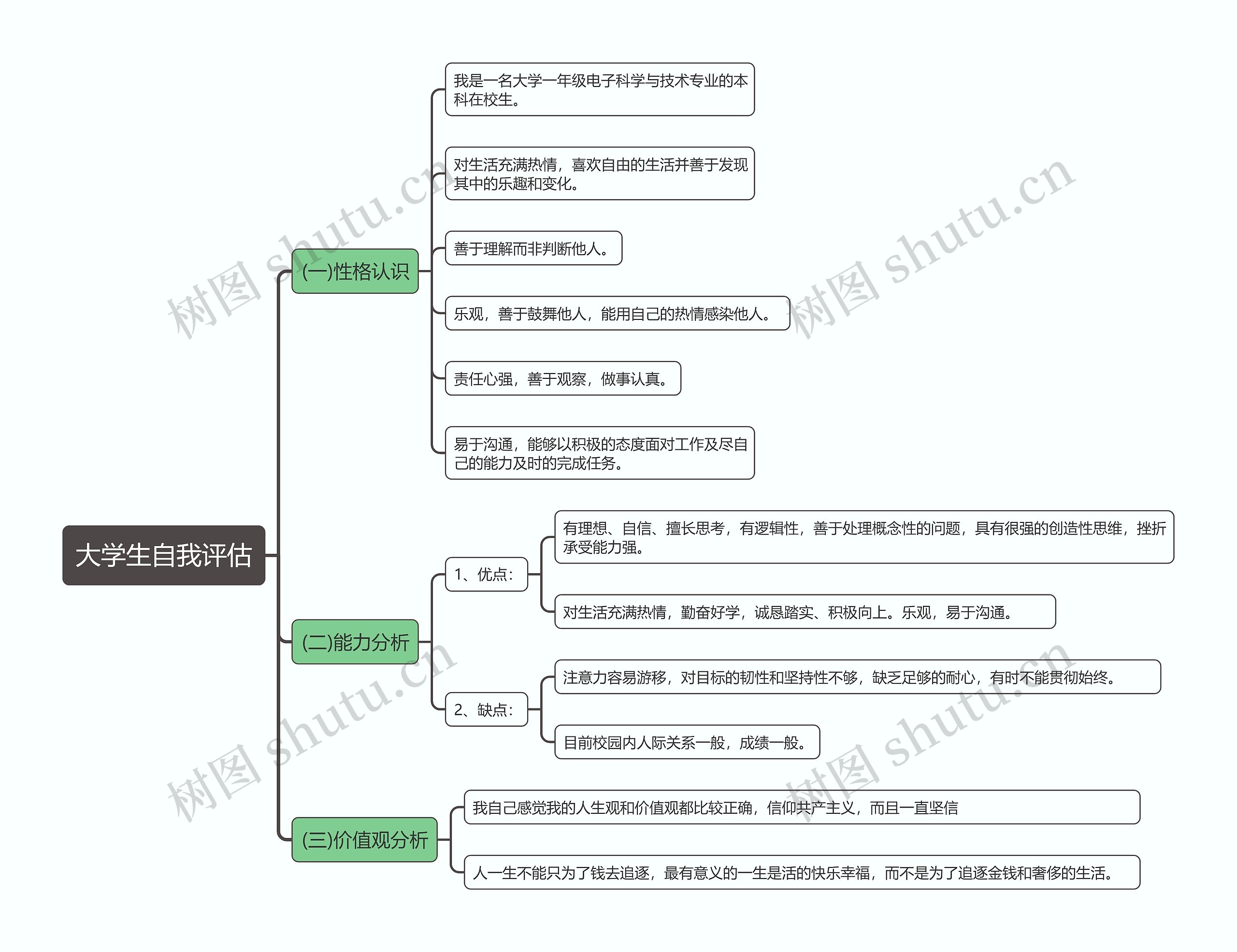 大学生自我评估思维导图