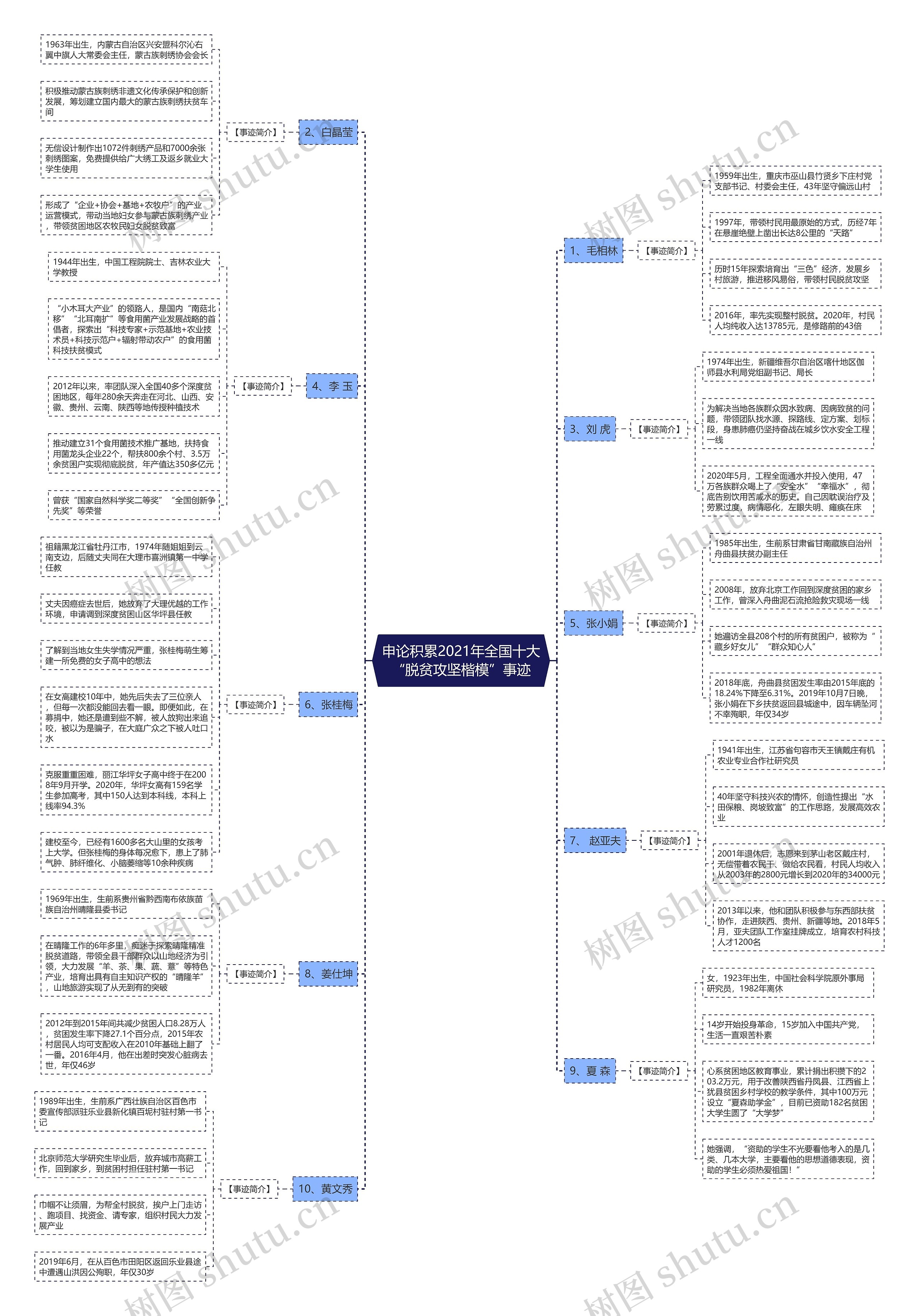 申论积累2021年全国十大“脱贫攻坚楷模”事迹思维导图