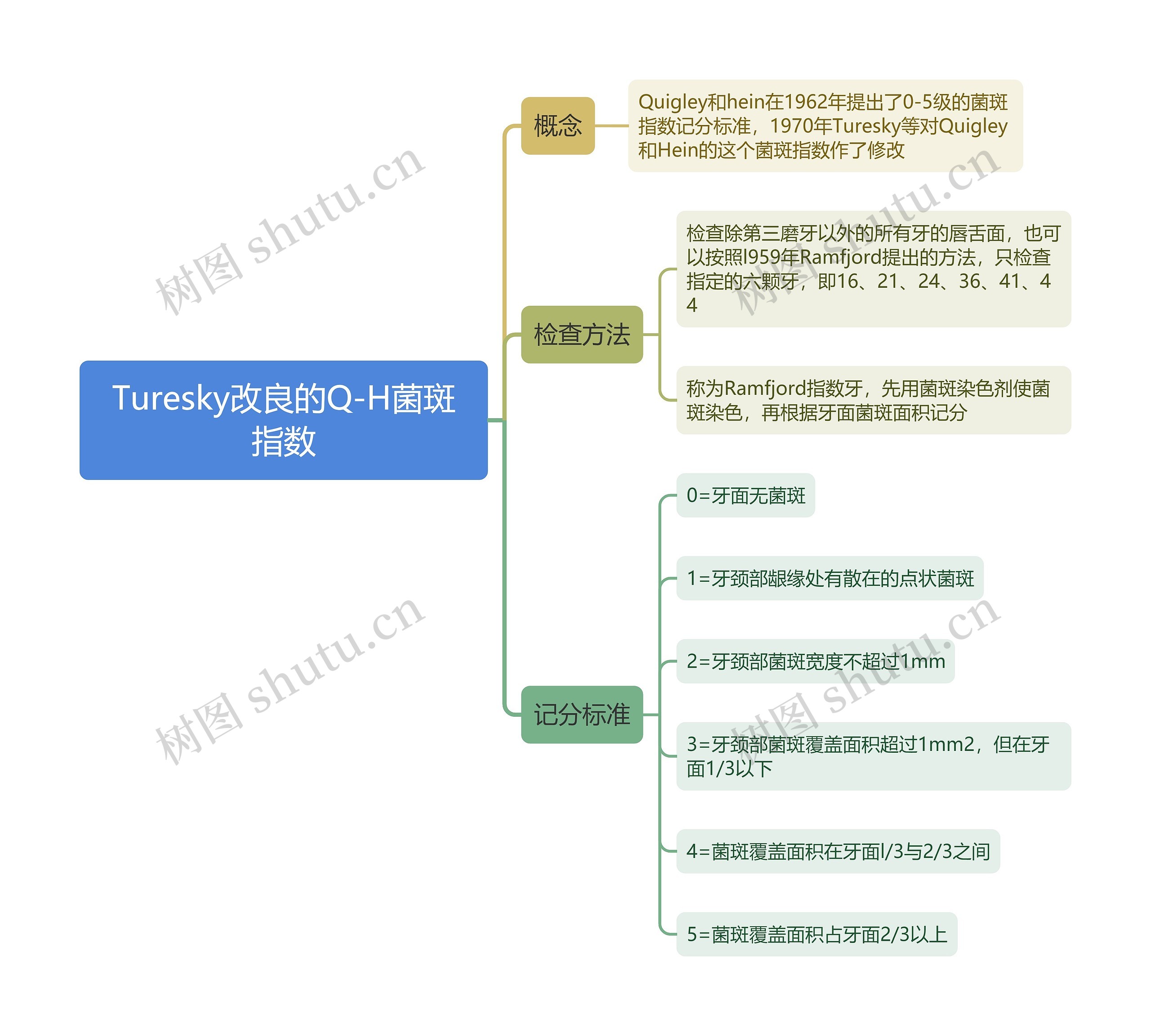 Turesky改良的Q-H菌斑指数思维导图