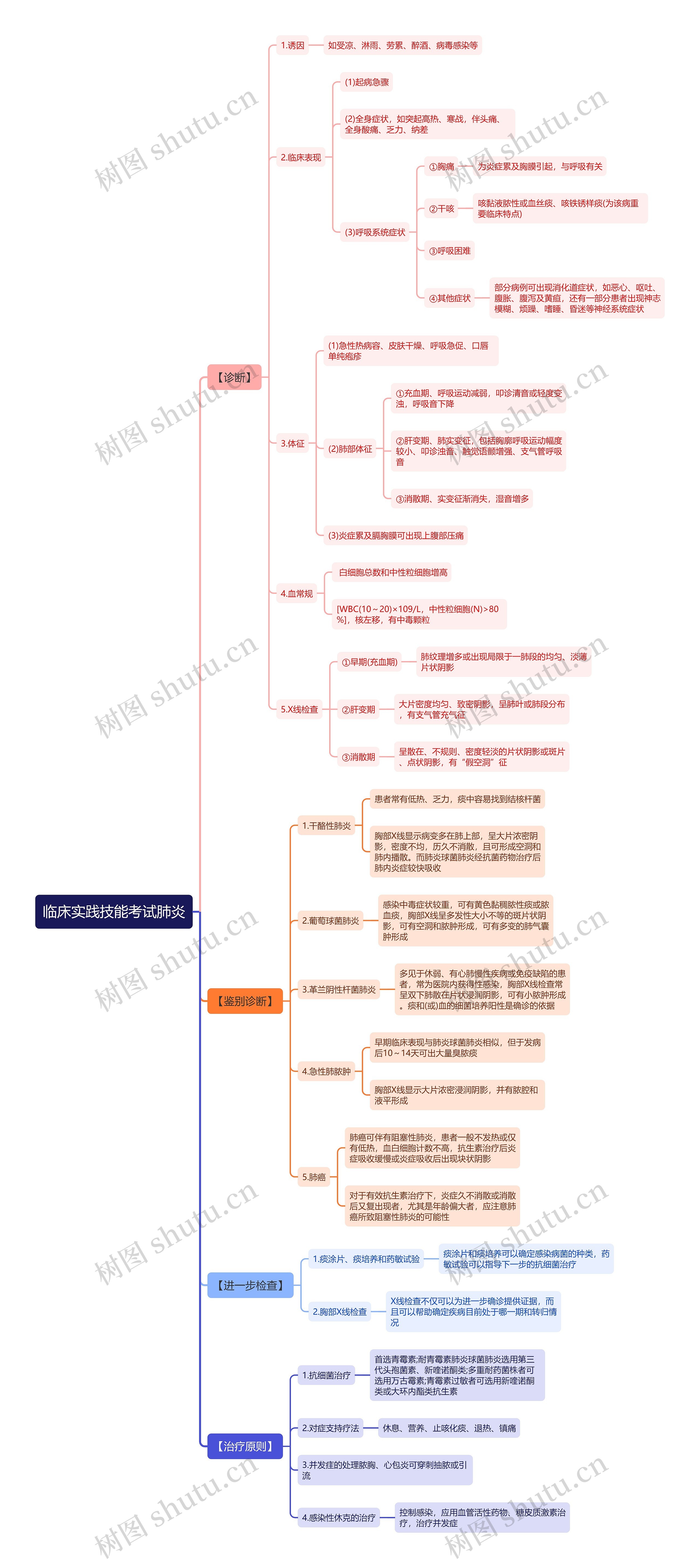 临床实践技能考试肺炎思维导图