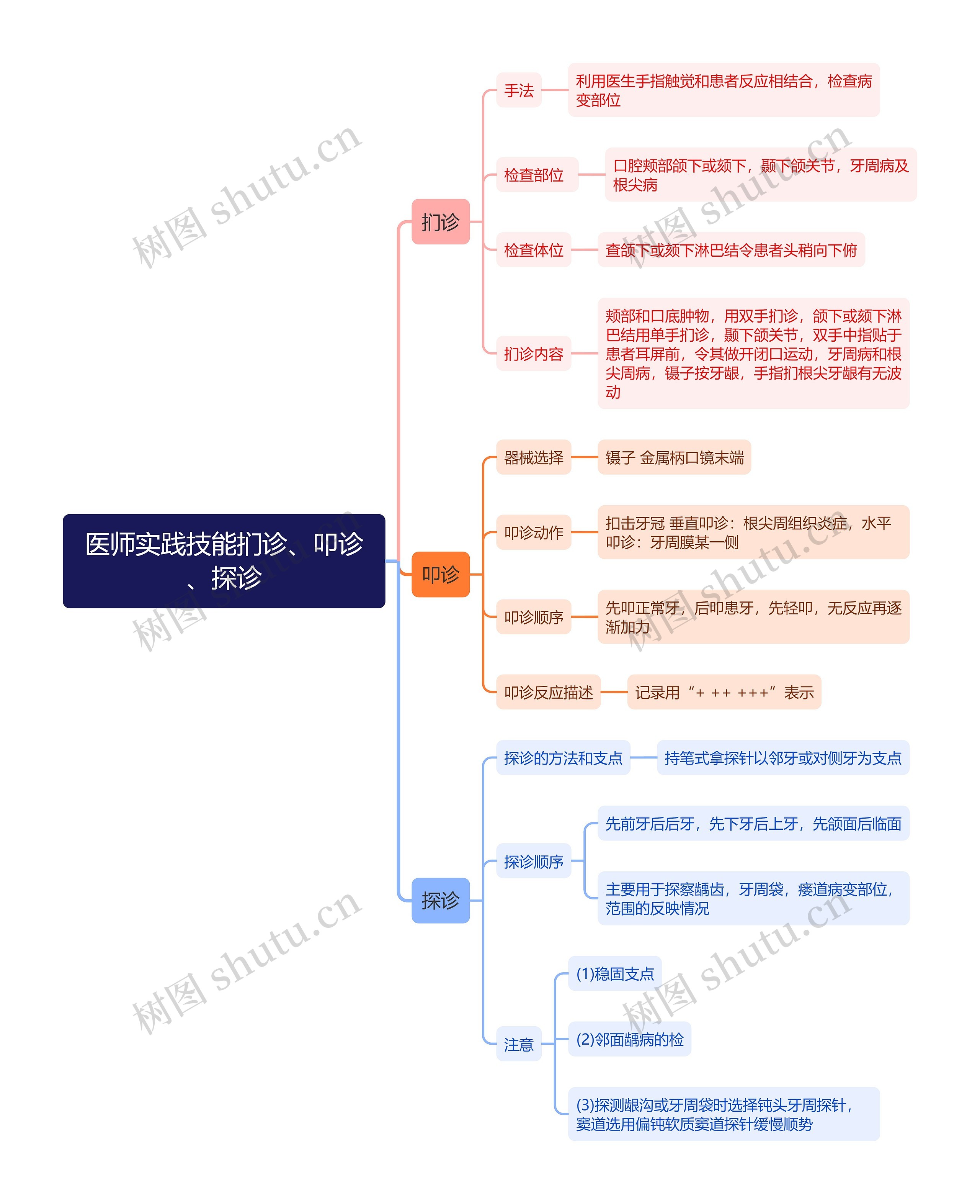 医师实践技能扪诊、叩诊、探诊思维导图