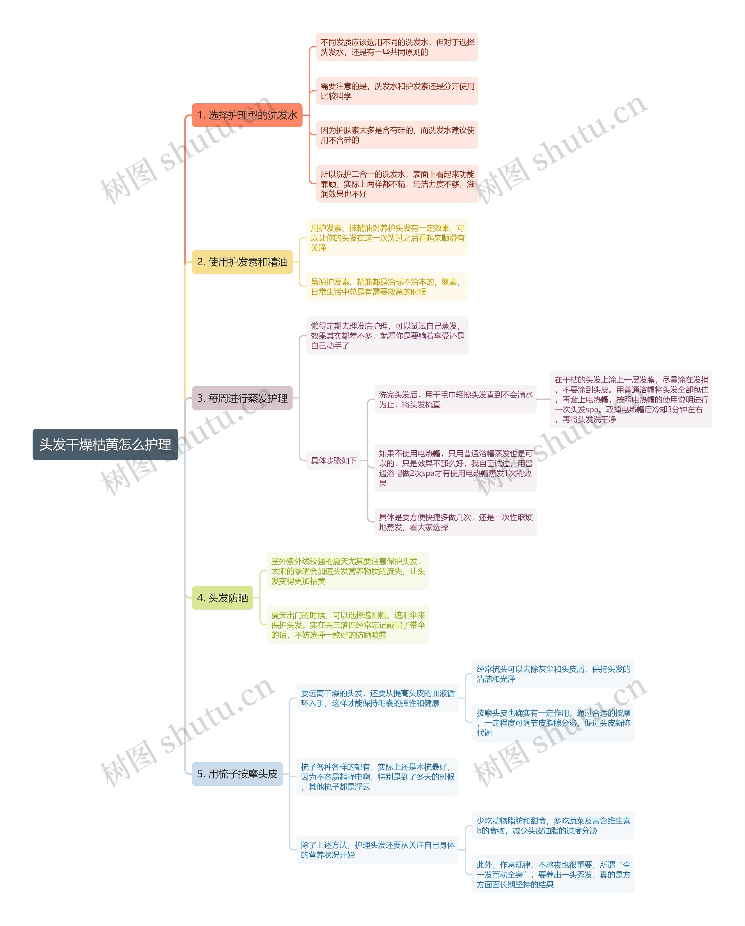 头发干燥枯黄怎么护理思维导图