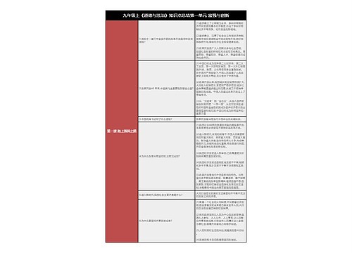 九上《道德与法治》第一课踏上强国之路树形表格