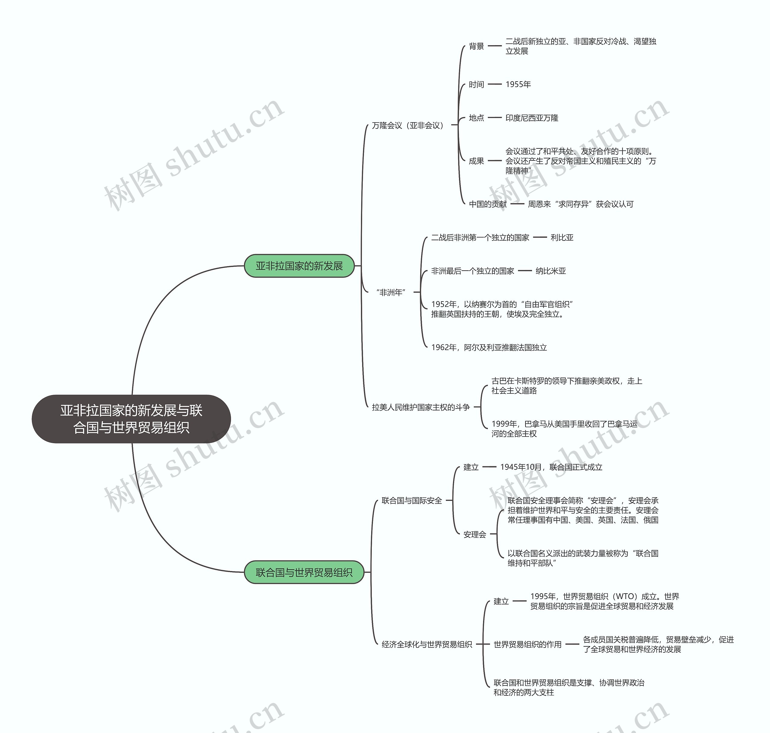九年级历史下册   亚非拉国家的新发展与联合国与世界贸易组织思维导图