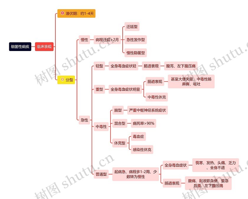 医学知识细菌性痢疾临床表现思维导图_编号t6234706-TreeMind树图