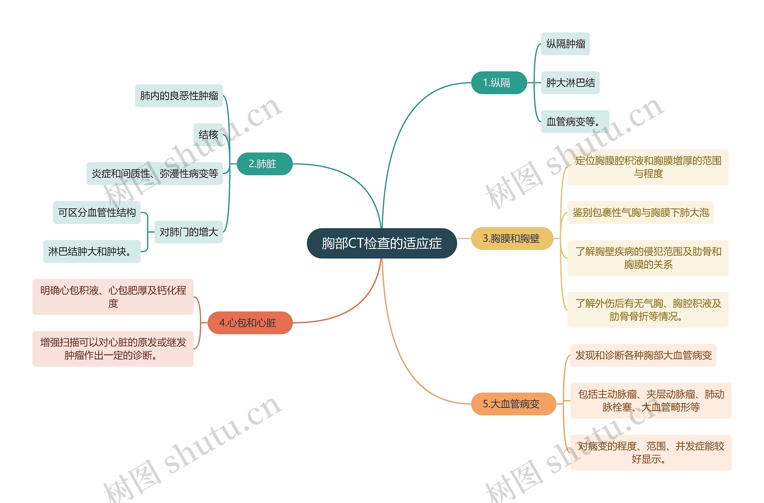 医学知识胸部CT检查的适应症思维导图