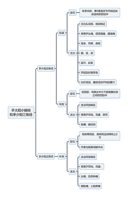 中医知识手太阳小肠经和手少阳三焦经思维导图_编号t6937022-TreeMind树图