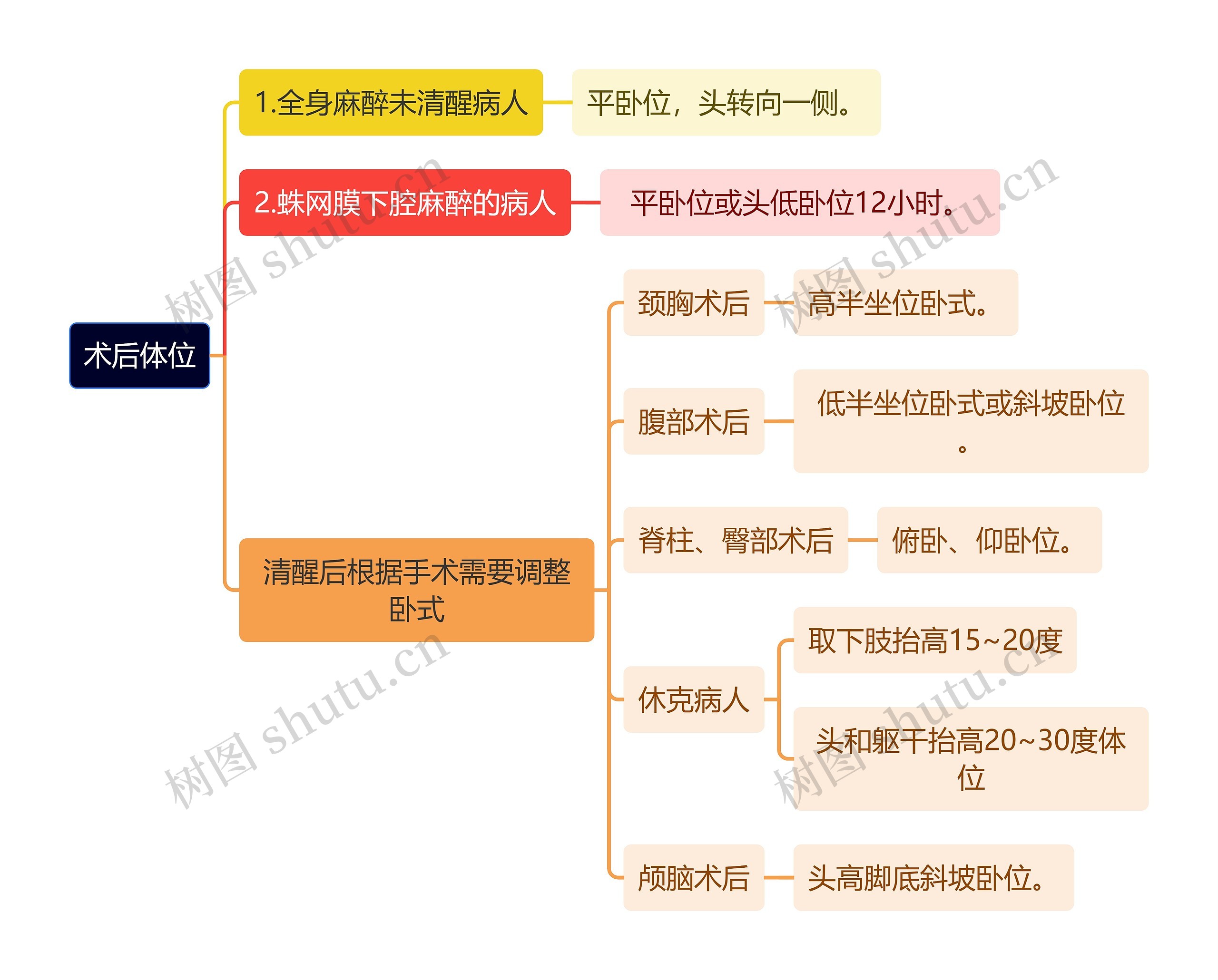 医学知识术后体位思维导图