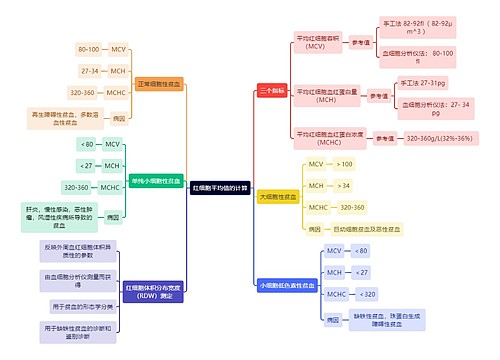 医学知识红细胞平均值的计算思维导图