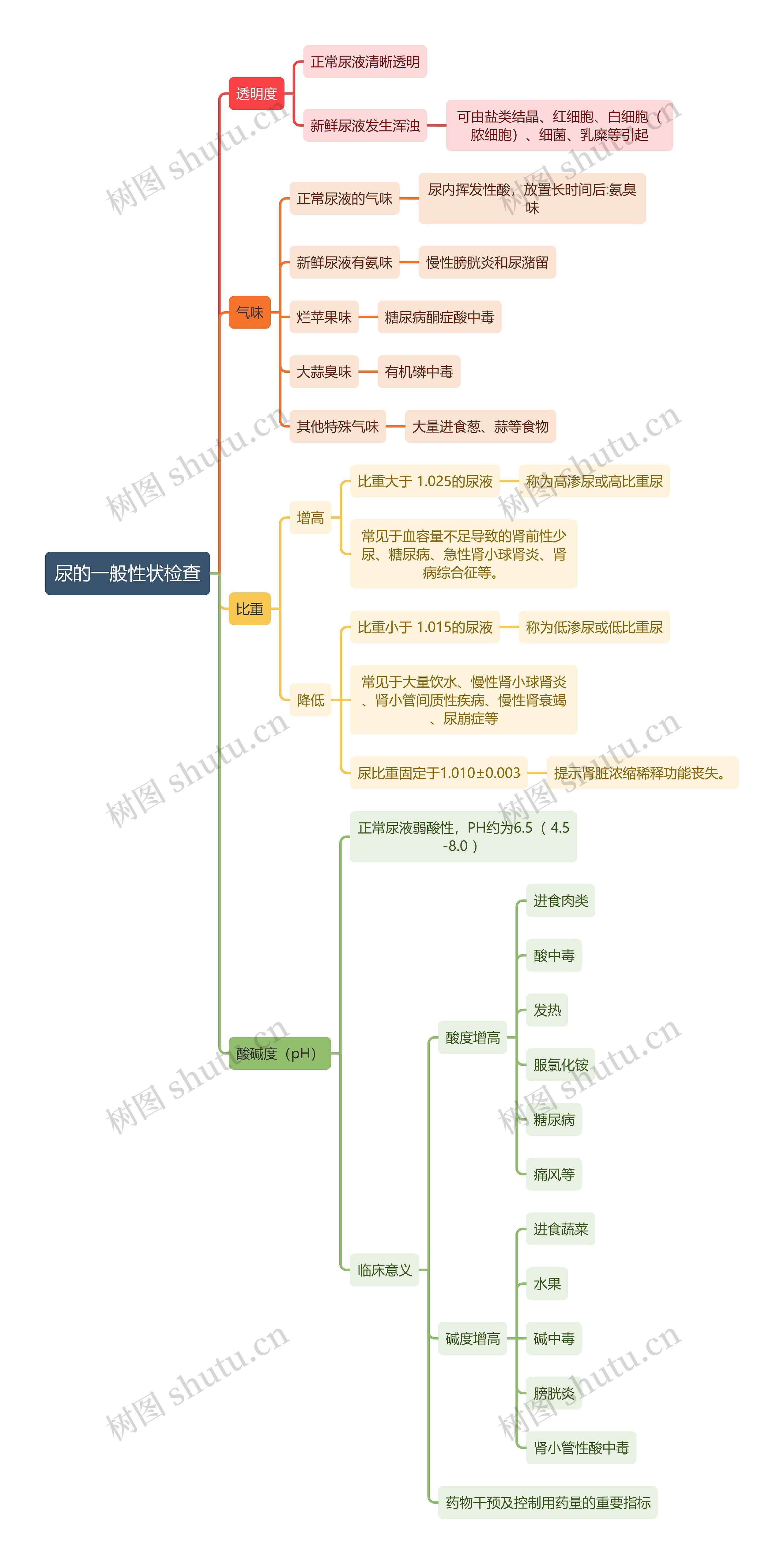 医学知识尿的一般性状检查思维导图