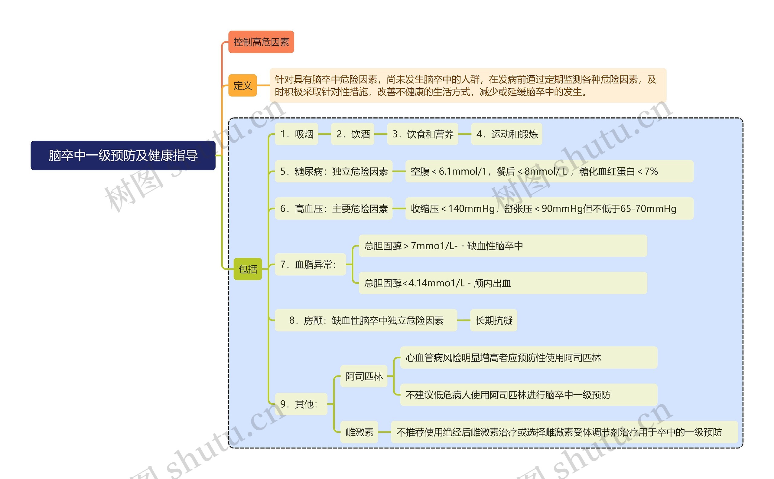 脑卒中一级预防及健康指导思维导图