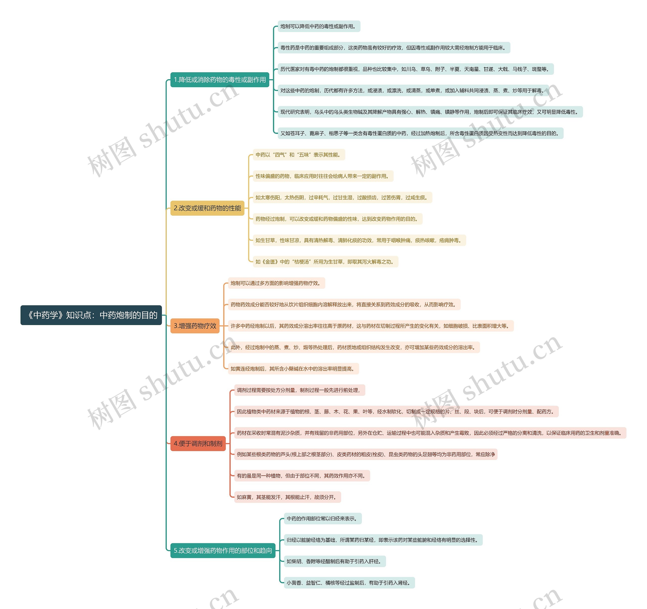 《中药学》知识点：中药炮制的目的思维导图