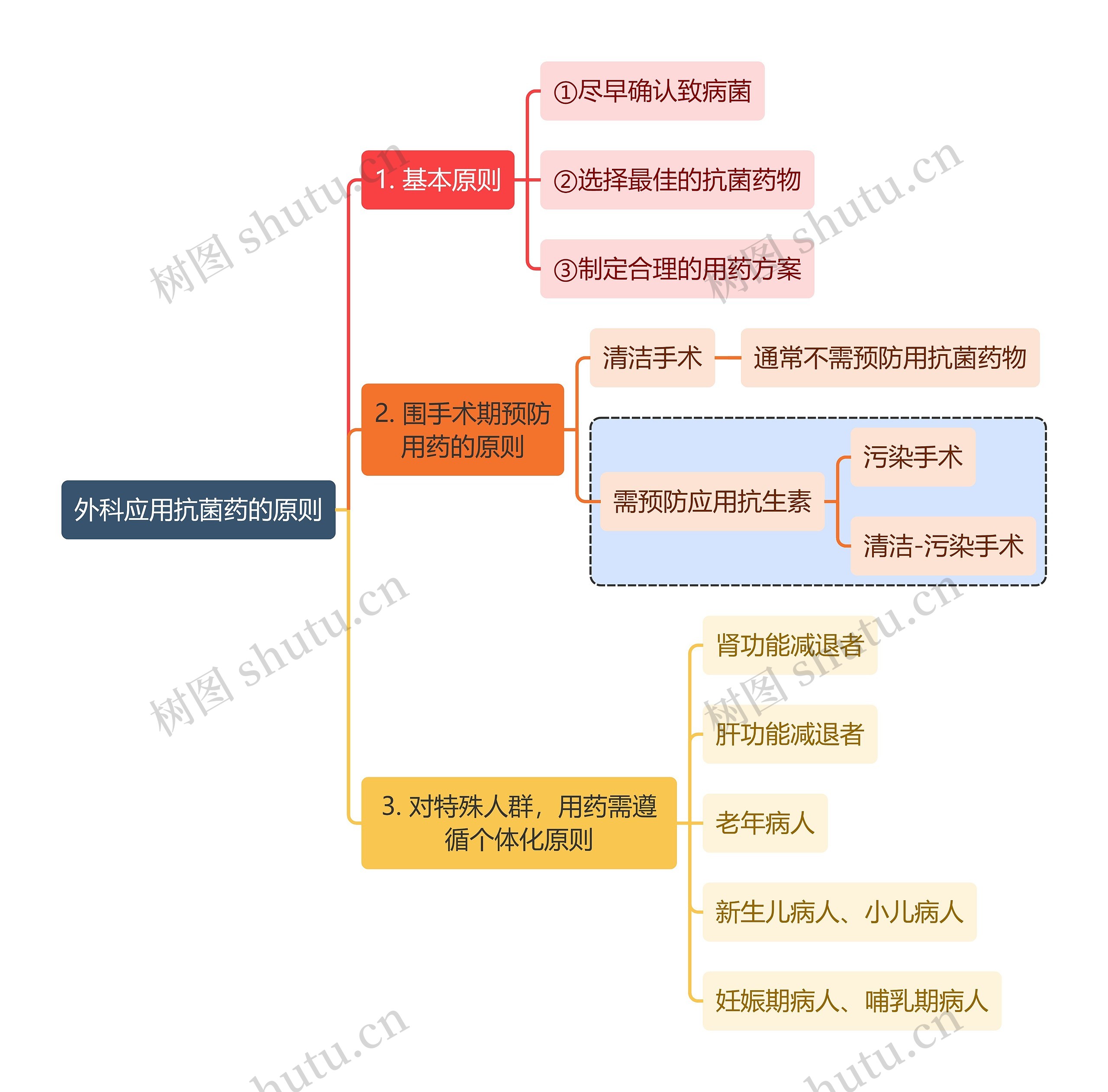 医学知识外科应用抗菌药的原则思维导图