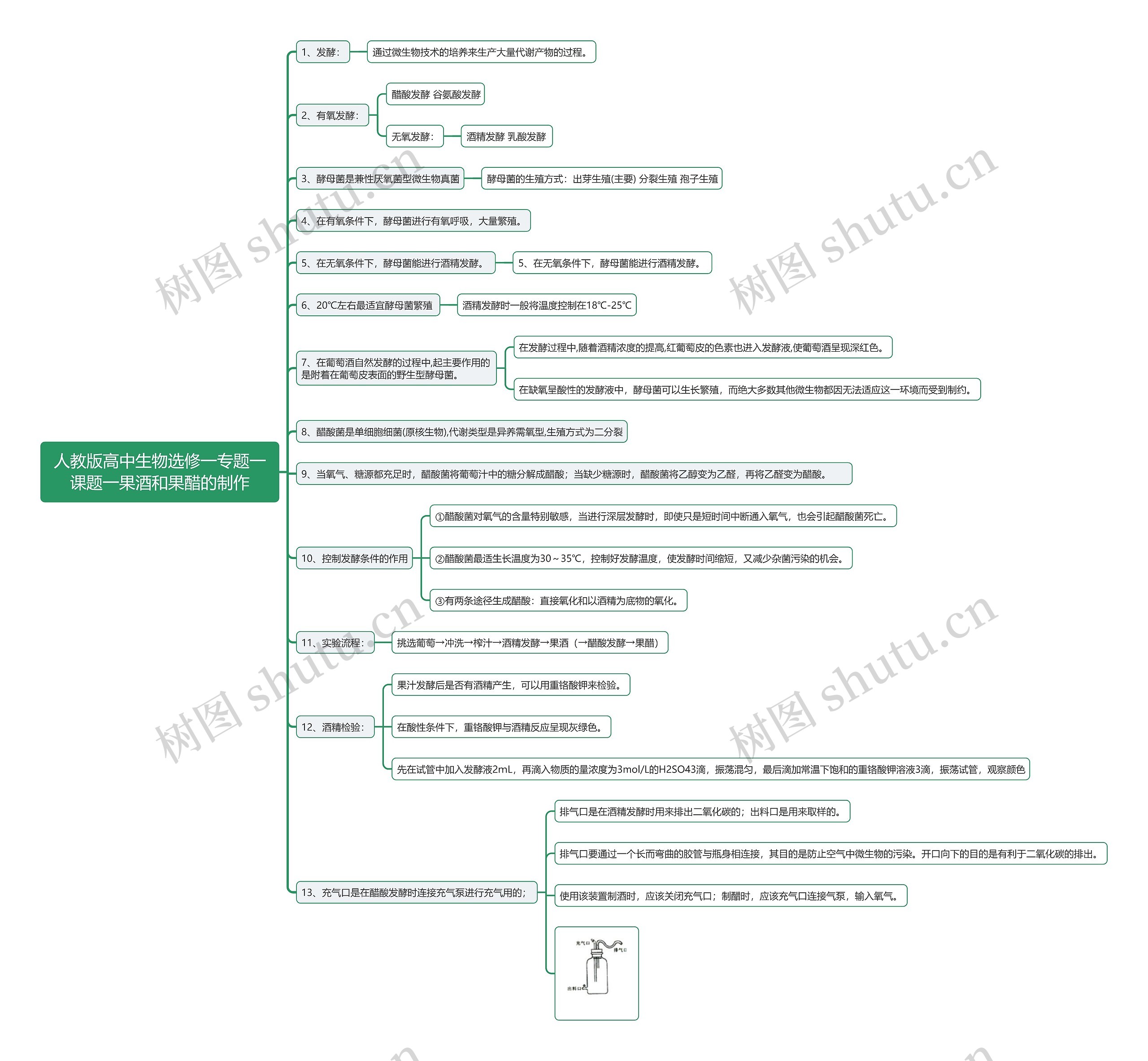 人教版高中生物选修一专题一课题一果酒和果醋的制作思维导图