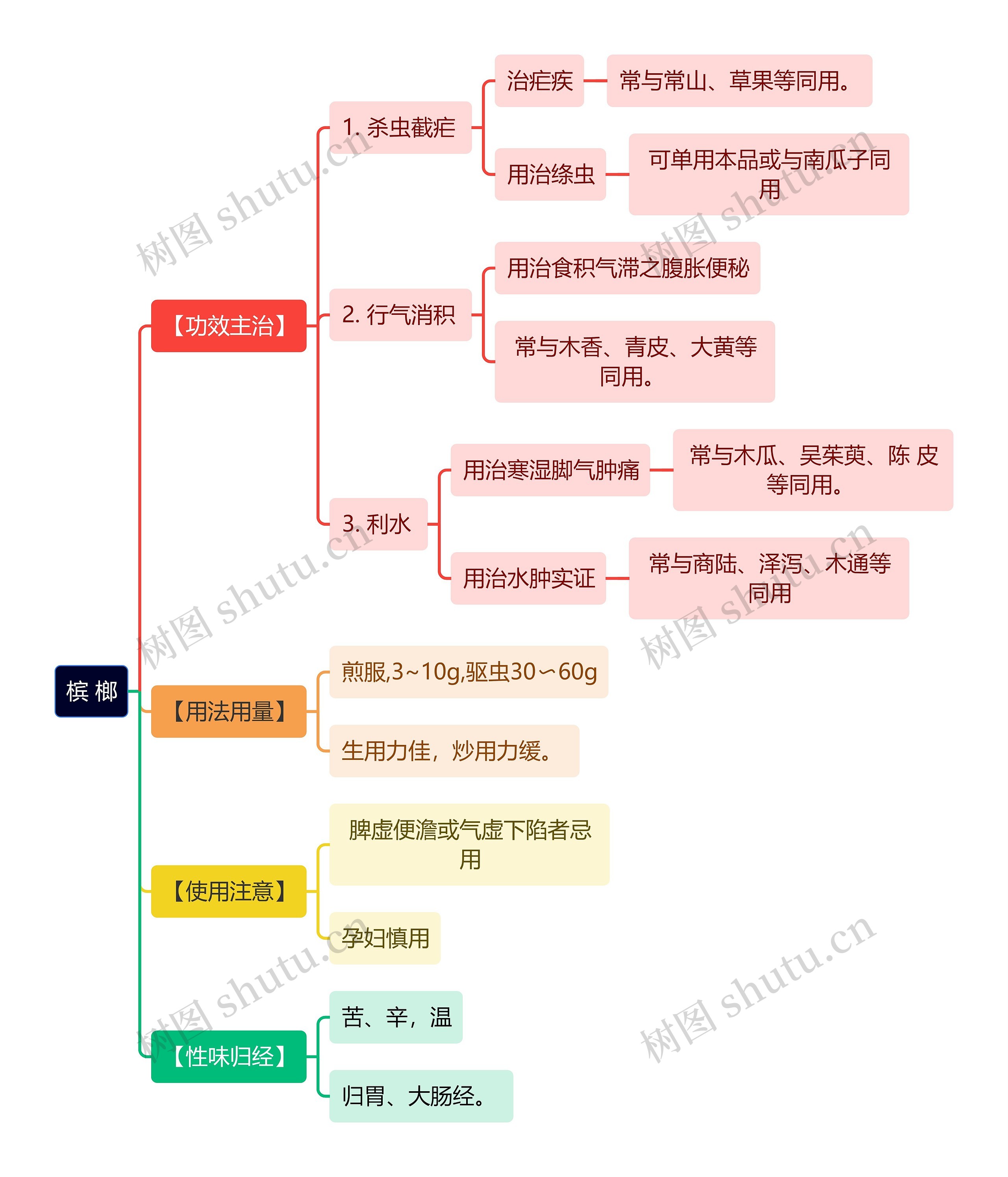 中医知识槟榔思维导图